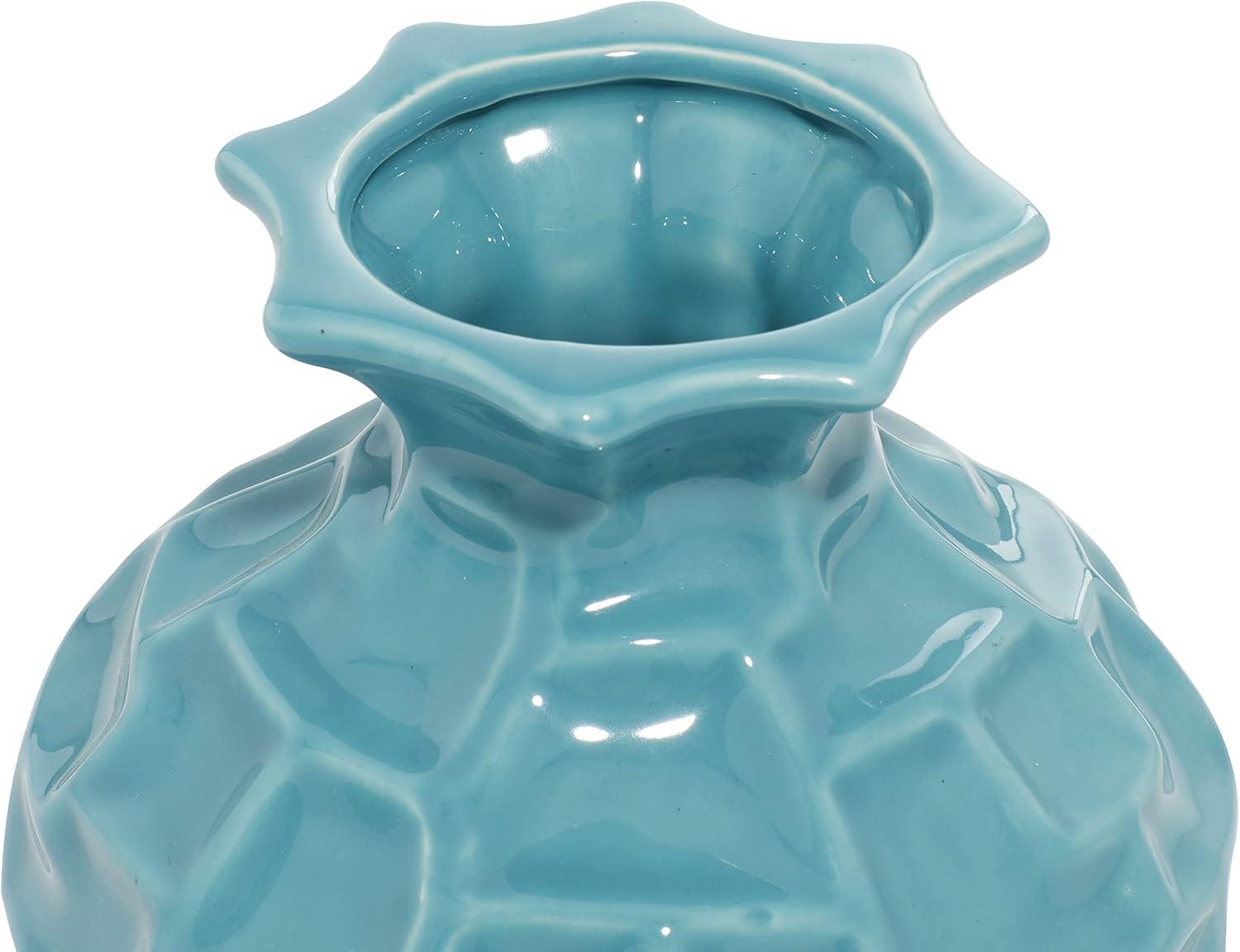 Polished Blue Ceramic Bud Vase Trio, Modern Indoor Decor