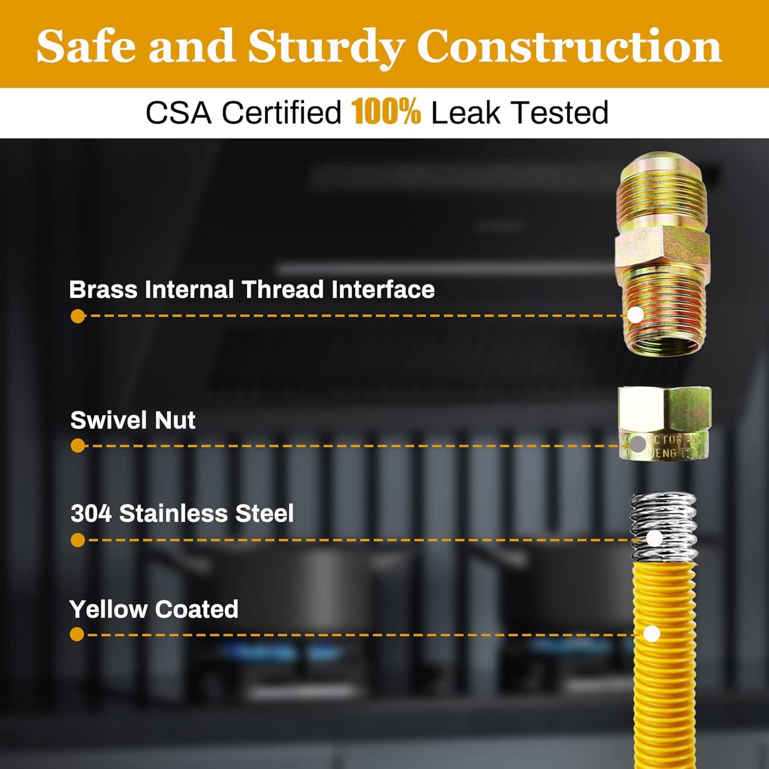 60" Flexible Gas Line Kit for Dryer, Stove, Range, Stainless Steel Gas Dryer Connector Kit, 5/8 in.OD(1/2 in. ID)Dryer Gas Line with Connector 1/2" FIP & 1/2" MIP & 3/4" MIP Fitting