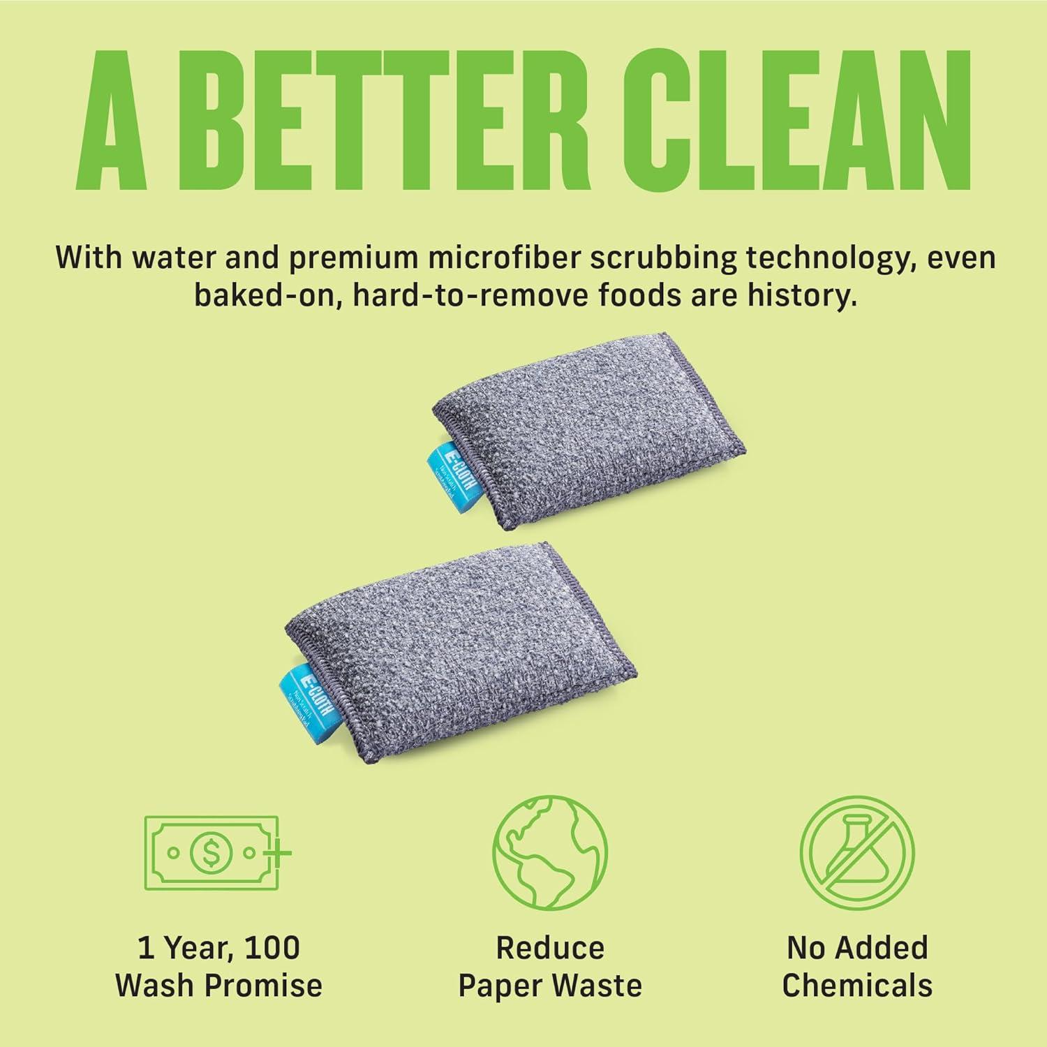 E-Cloth Non-Scratch Scrubbing Pads, Premium Microfiber Dish Scrubber and Kitchen Sponge for Cleaning, 2 Pack