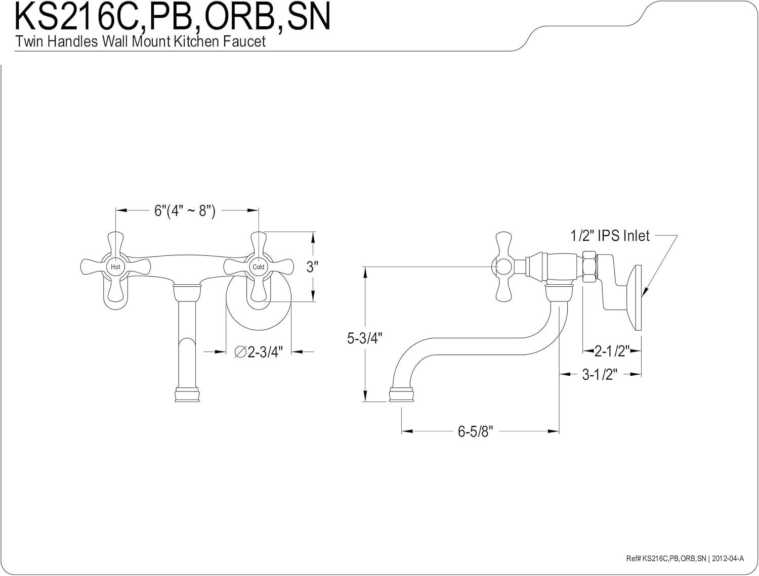 Kingston Brass Kingston Two-Handle 2-Hole Wall Mount Bathroom Faucet