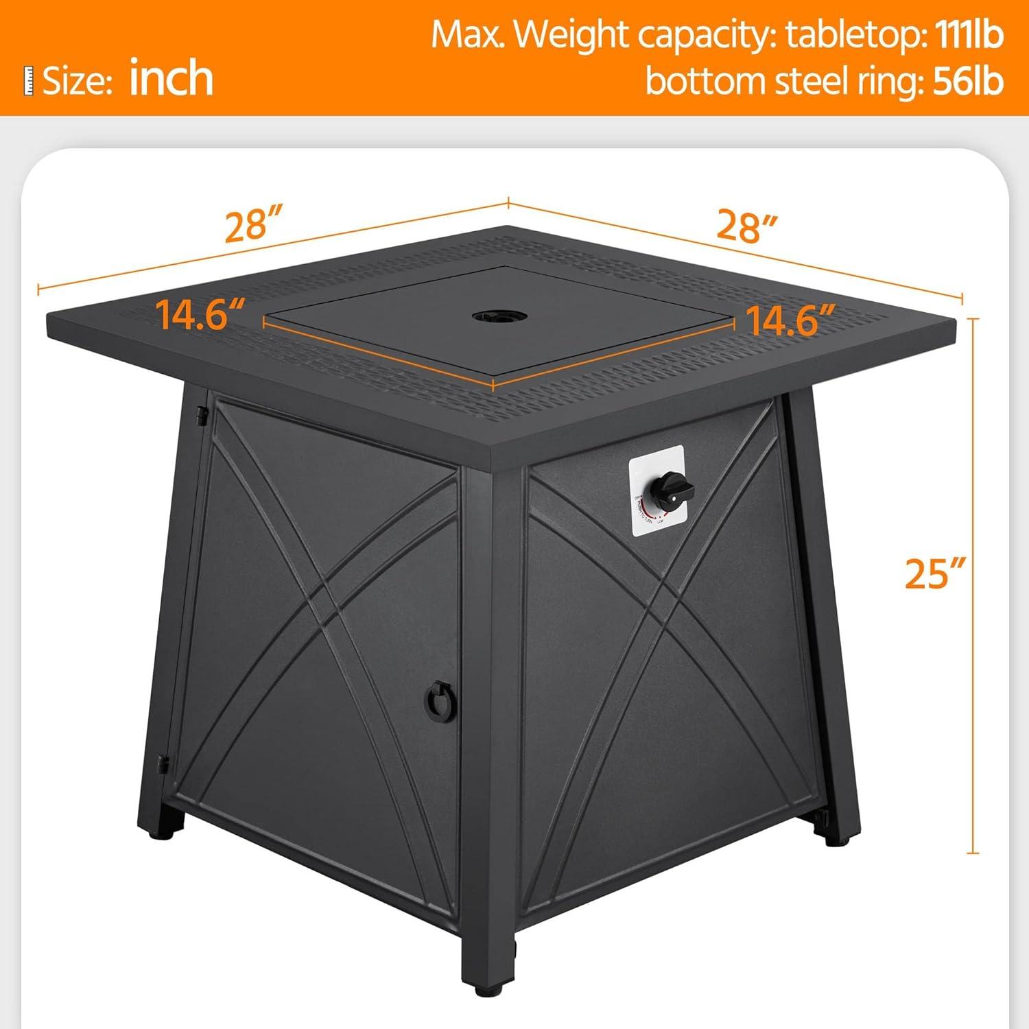 Yaheetech 28" Black Steel Gas Fire Pit Table with Lid