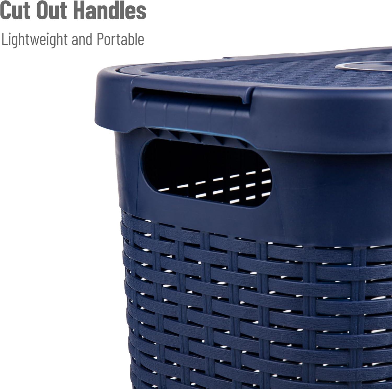 Mind Reader Mind Reader 40L Slim Laundry Hamper, Clothes Basket, Lid, Wicker Design, Plastic