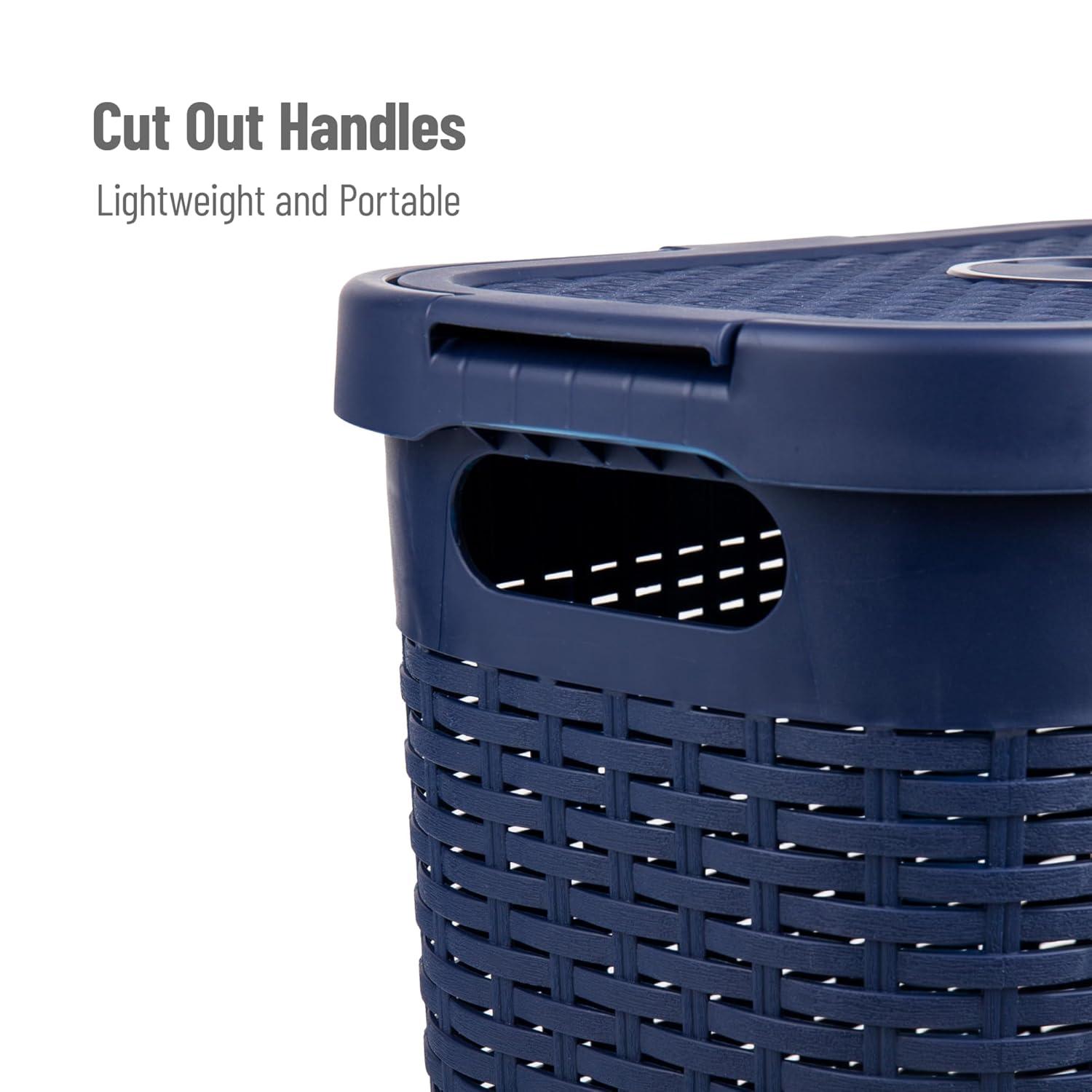 Mind Reader Mind Reader 40L Slim Laundry Hamper, Clothes Basket, Lid, Wicker Design, Plastic