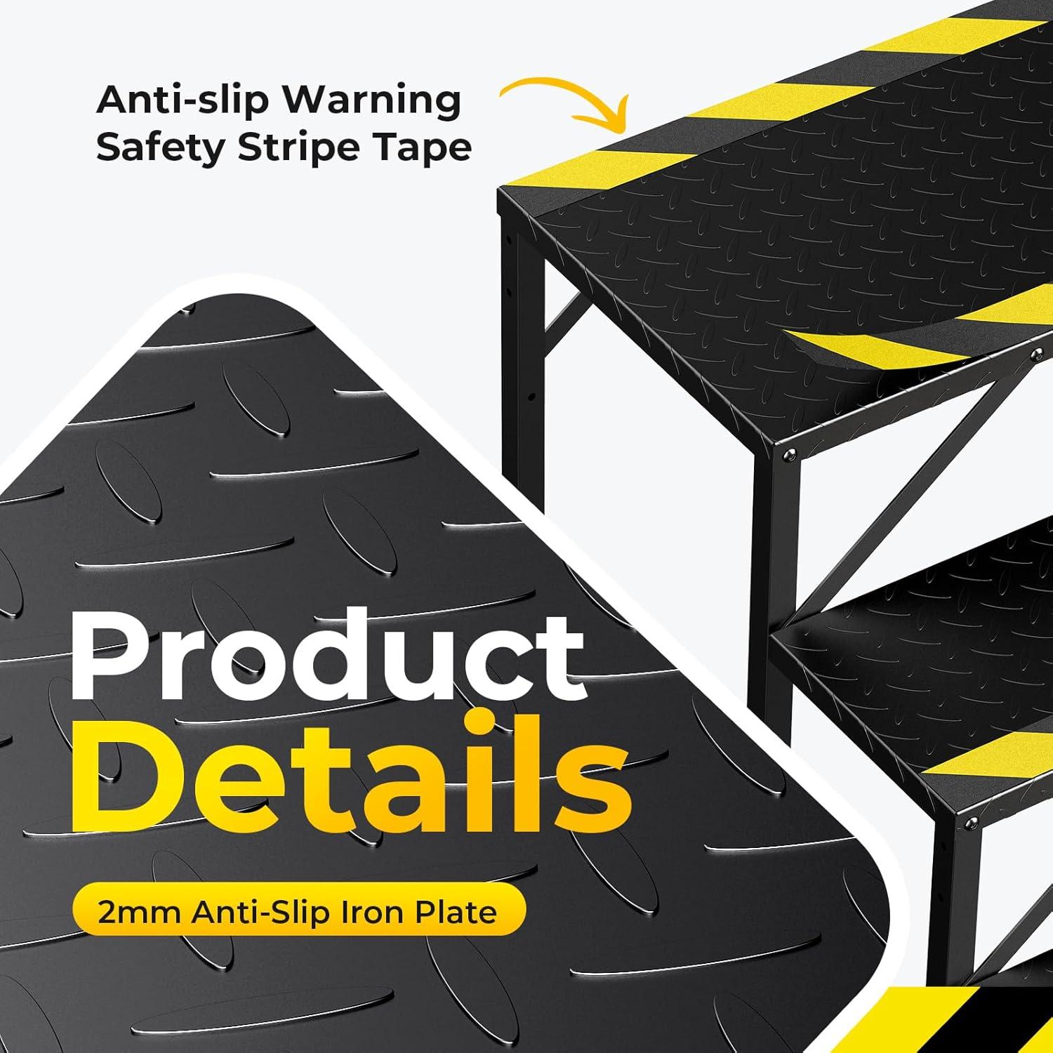 Tcbosik RV Steps with Handrail, 5 Steps Ladder Hot Tub Steps, Portable Stairs Step with Anti-Slip Panel, Heavy Duty Metal Mobile Home Stairs for Outdoor RV Step, Camper Trailer, Black