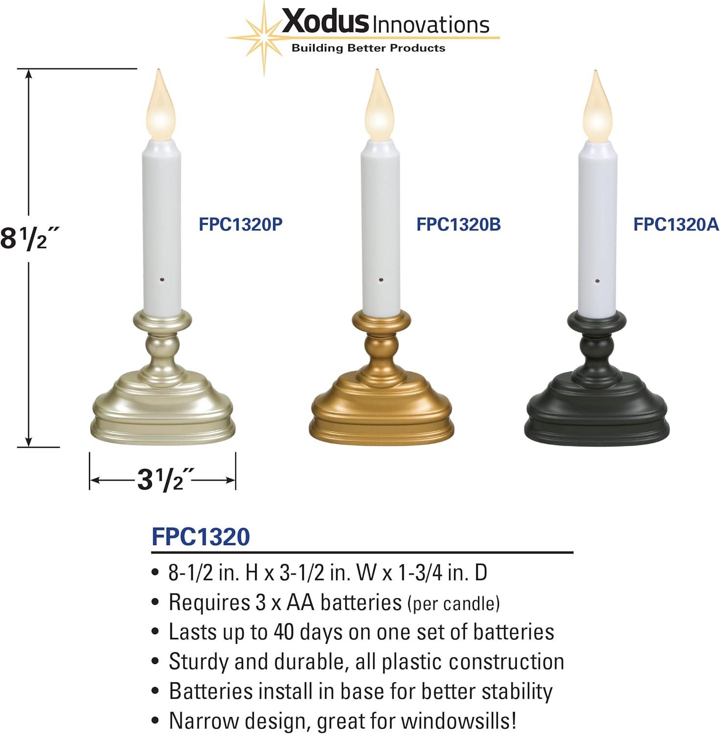 Xodus Innovations FPC1320B Dual Flame Color Dusk to Dawn Sensor Battery Operated 8.5 inch LED Window Candle, Gold