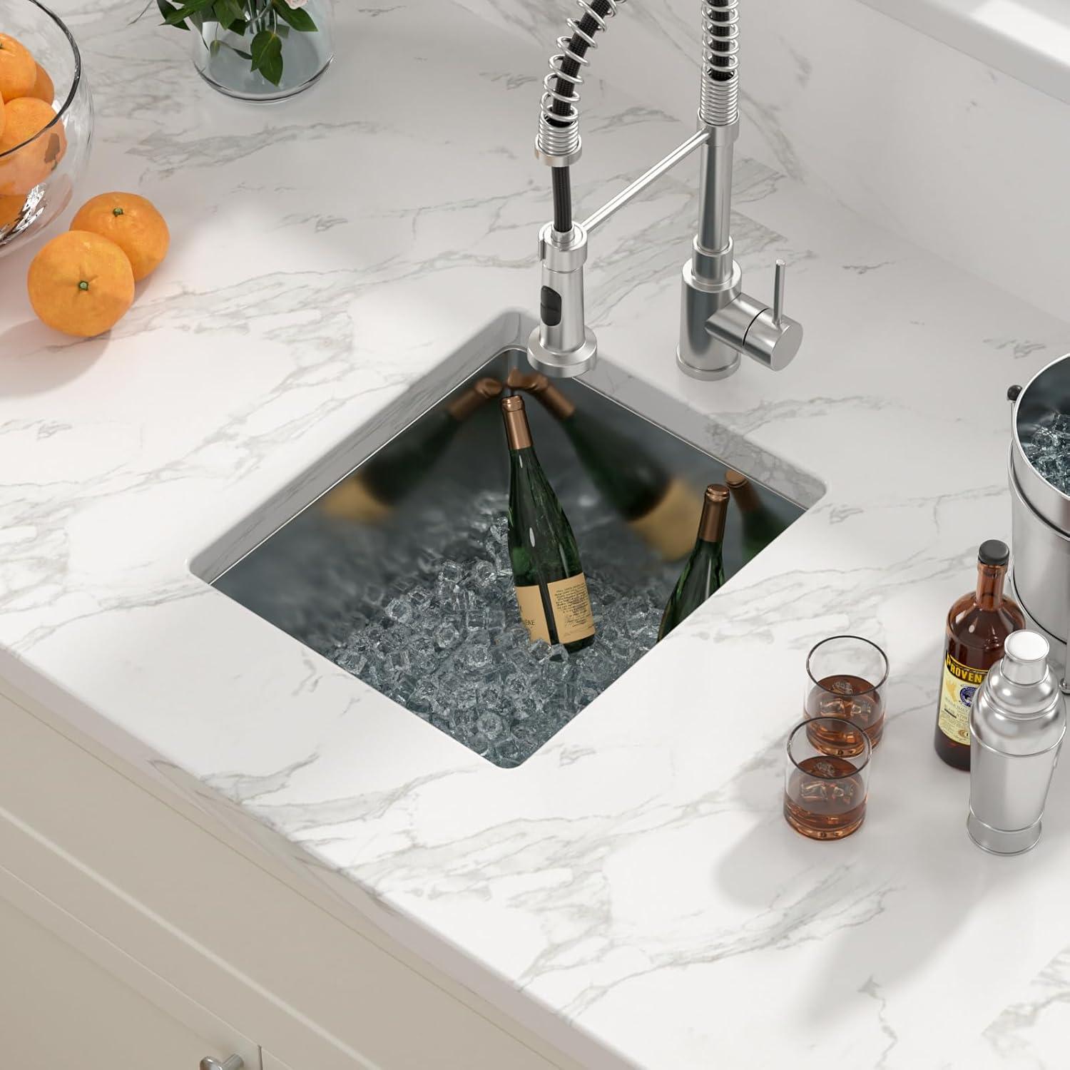 Sarlai 27 Undermount Kitchen Sink - 27 x 18 Kitchen Sink Undermount Single Bowl 16 Gauge Stainless Steel Under Counter Kitchen Sinks Round Corner Basin