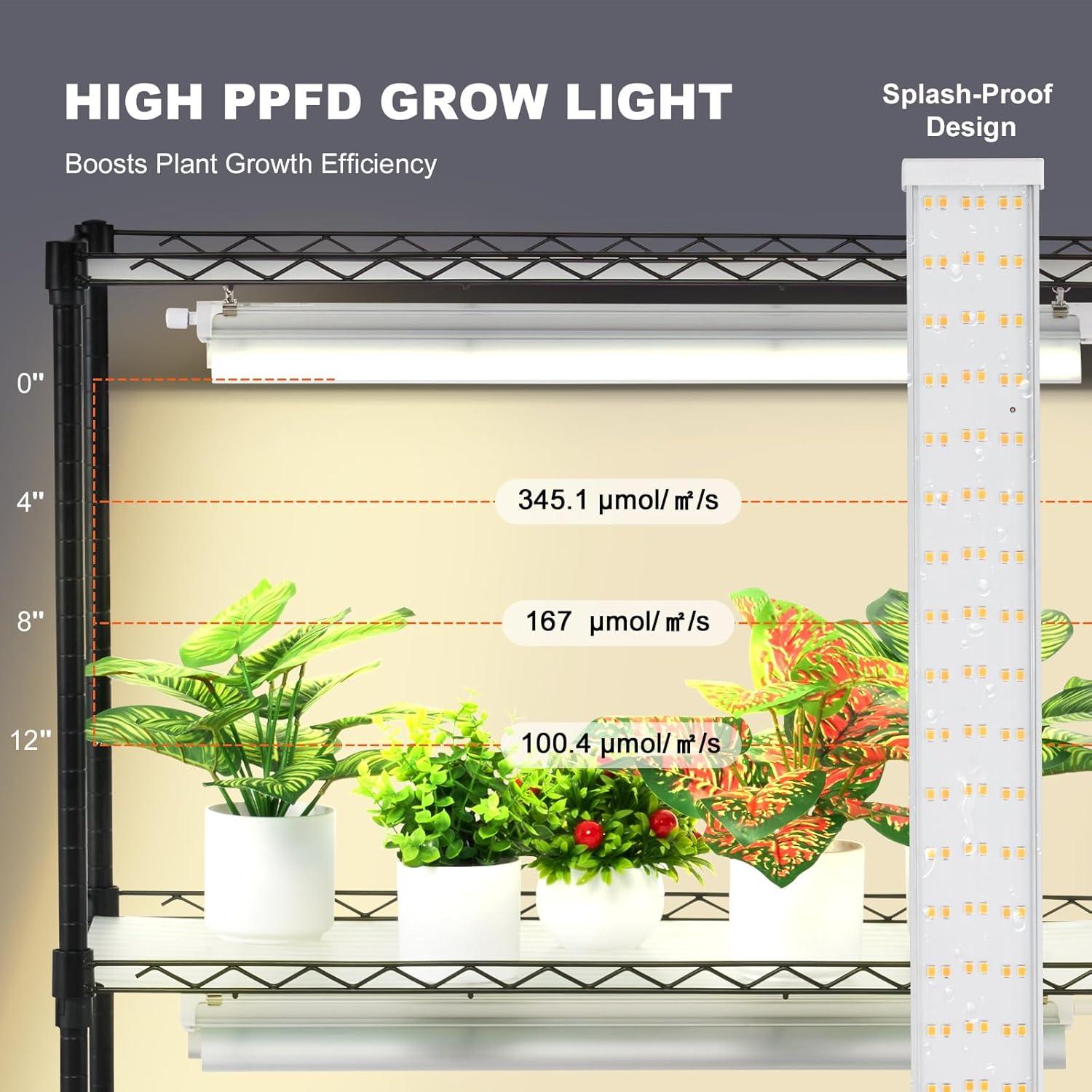 Tall Black Steel 6-Tier Plant Stand with LED Grow Lights