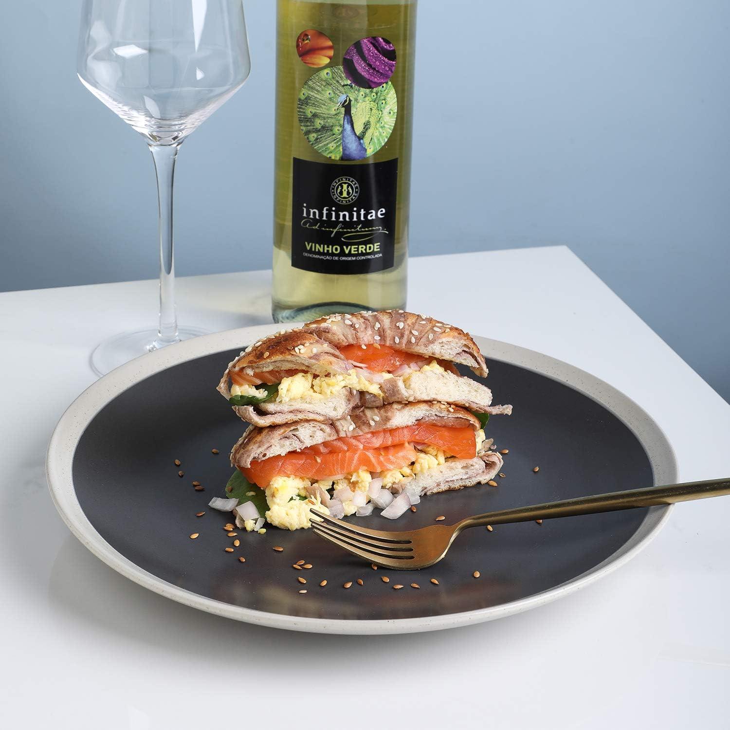 Stone Lain Serenity Stoneware Dish Set, 4 Dinner Plates, Dark Gray and Cream