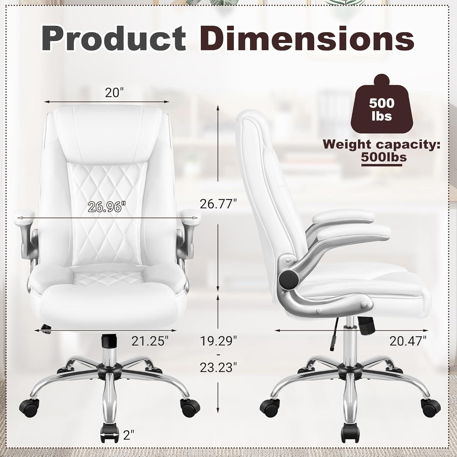 White Leather High Back Swivel Executive Office Chair