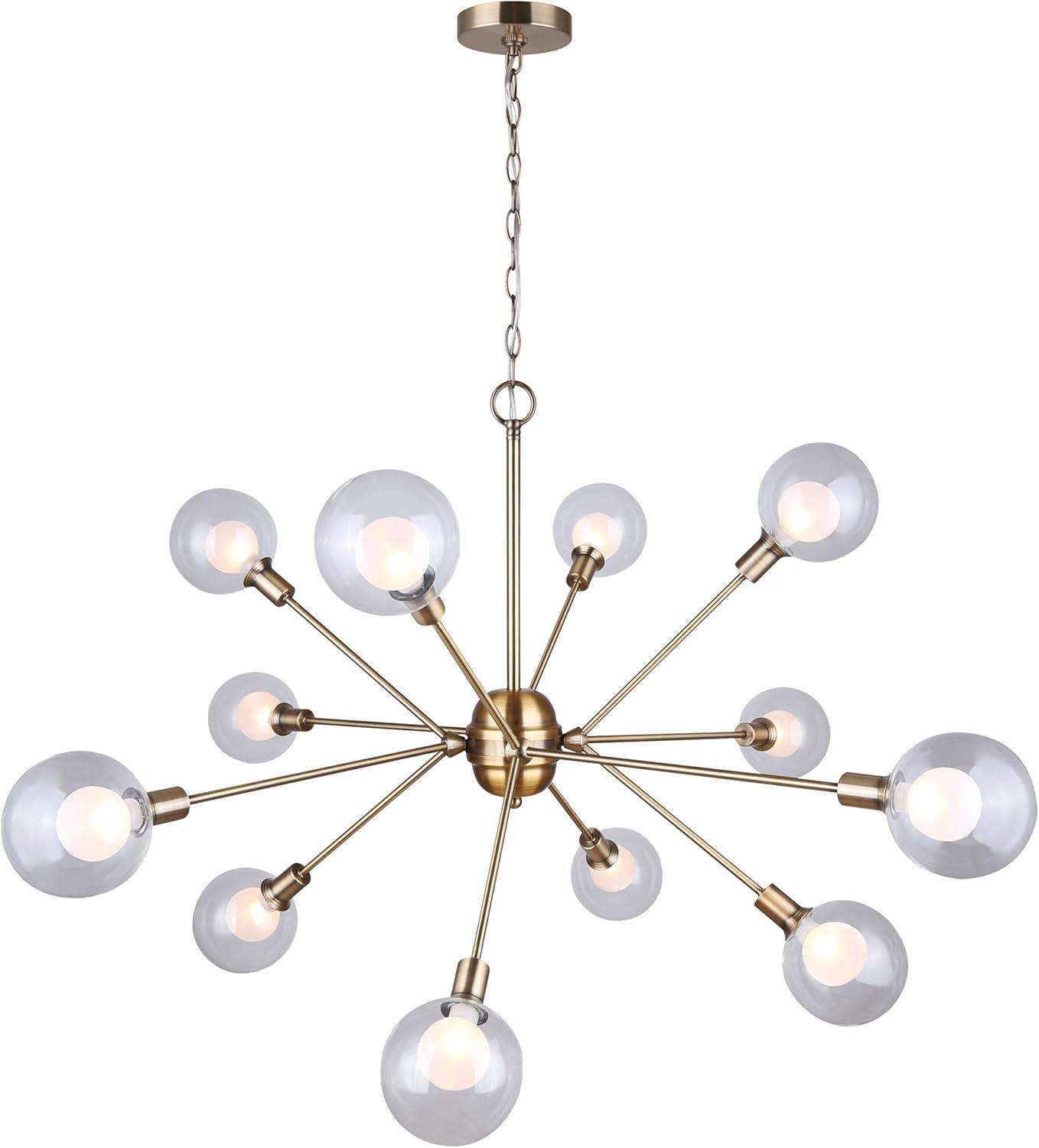 Gold Sputnik 12-Light Chandelier with Double Glass Shades