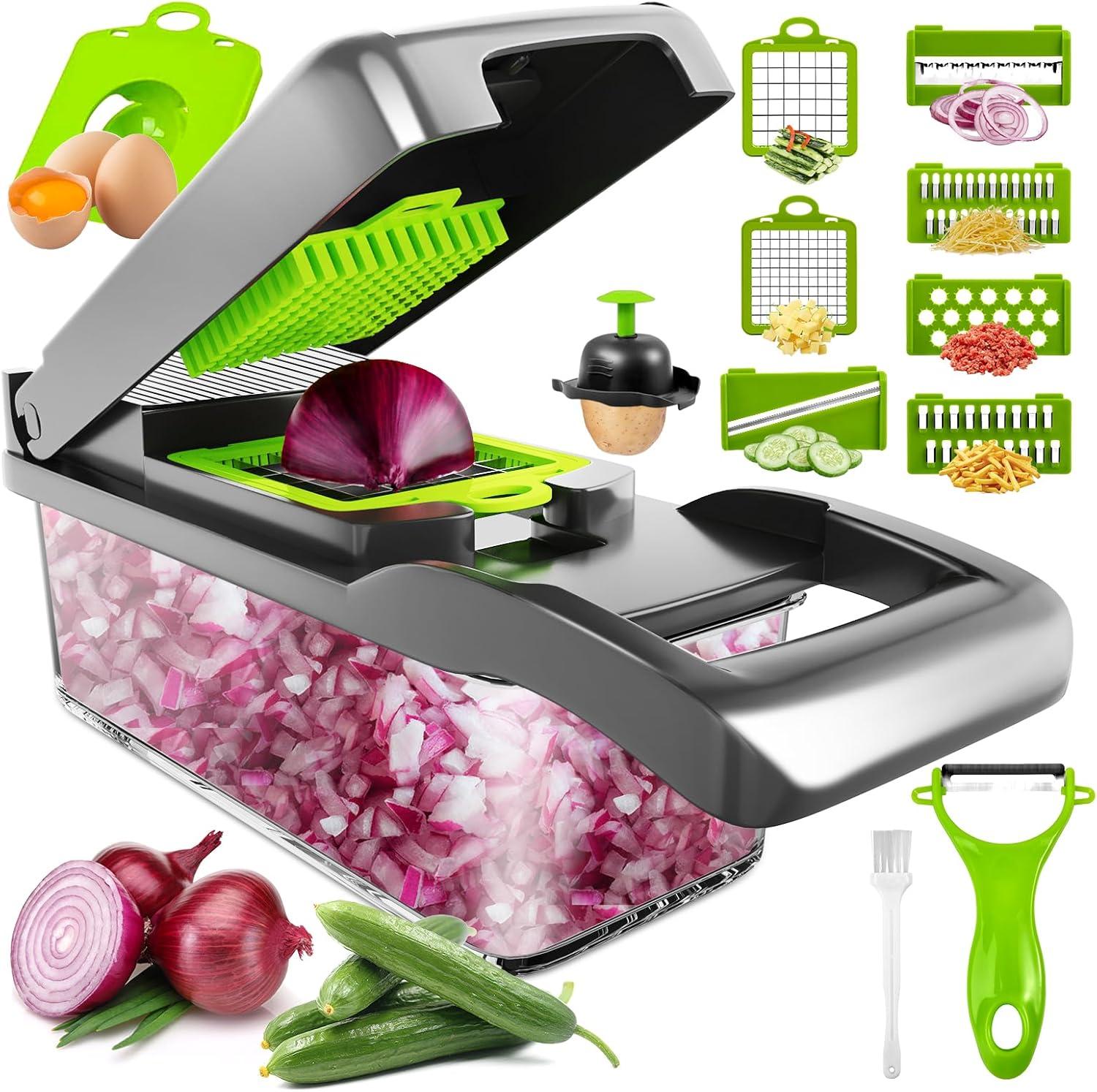 Vegetable Chopper,Pro Onion Chopper,14 in1 Multifunctional Food Chopper,Kitchen Veggie Chopper with 8 Blades,Vegetable Chopper With Container ,Vegetable Slicer Dicer Cutter,Salad,Garlic Chopper