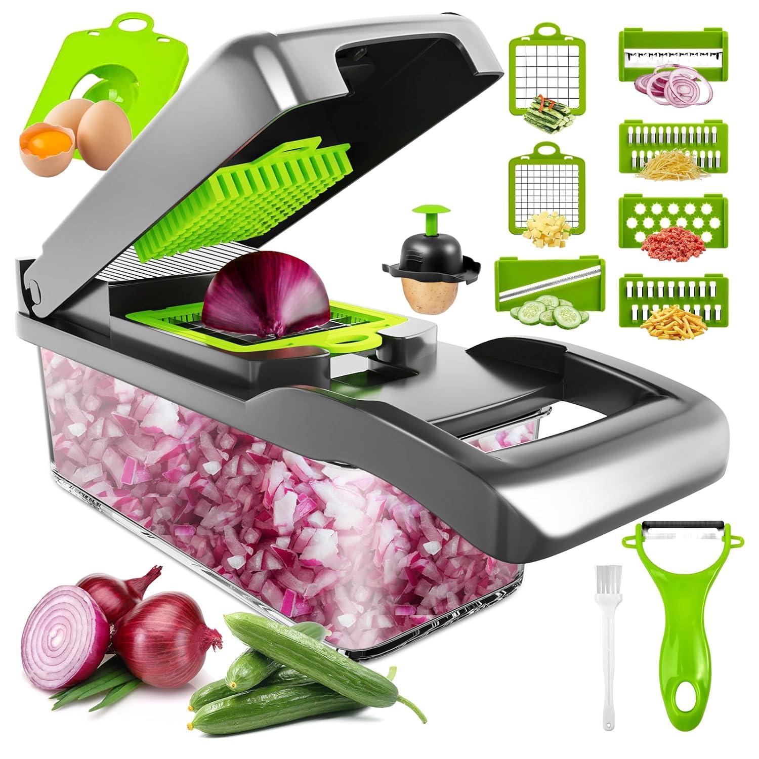 Vegetable Chopper,Pro Onion Chopper,14 in1 Multifunctional Food Chopper,Kitchen Veggie Chopper with 8 Blades,Vegetable Chopper With Container ,Vegetable Slicer Dicer Cutter,Salad,Garlic Chopper