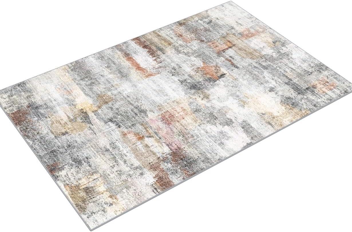 Gray and Rust Abstract Washable Synthetic Area Rug 4' x 6'