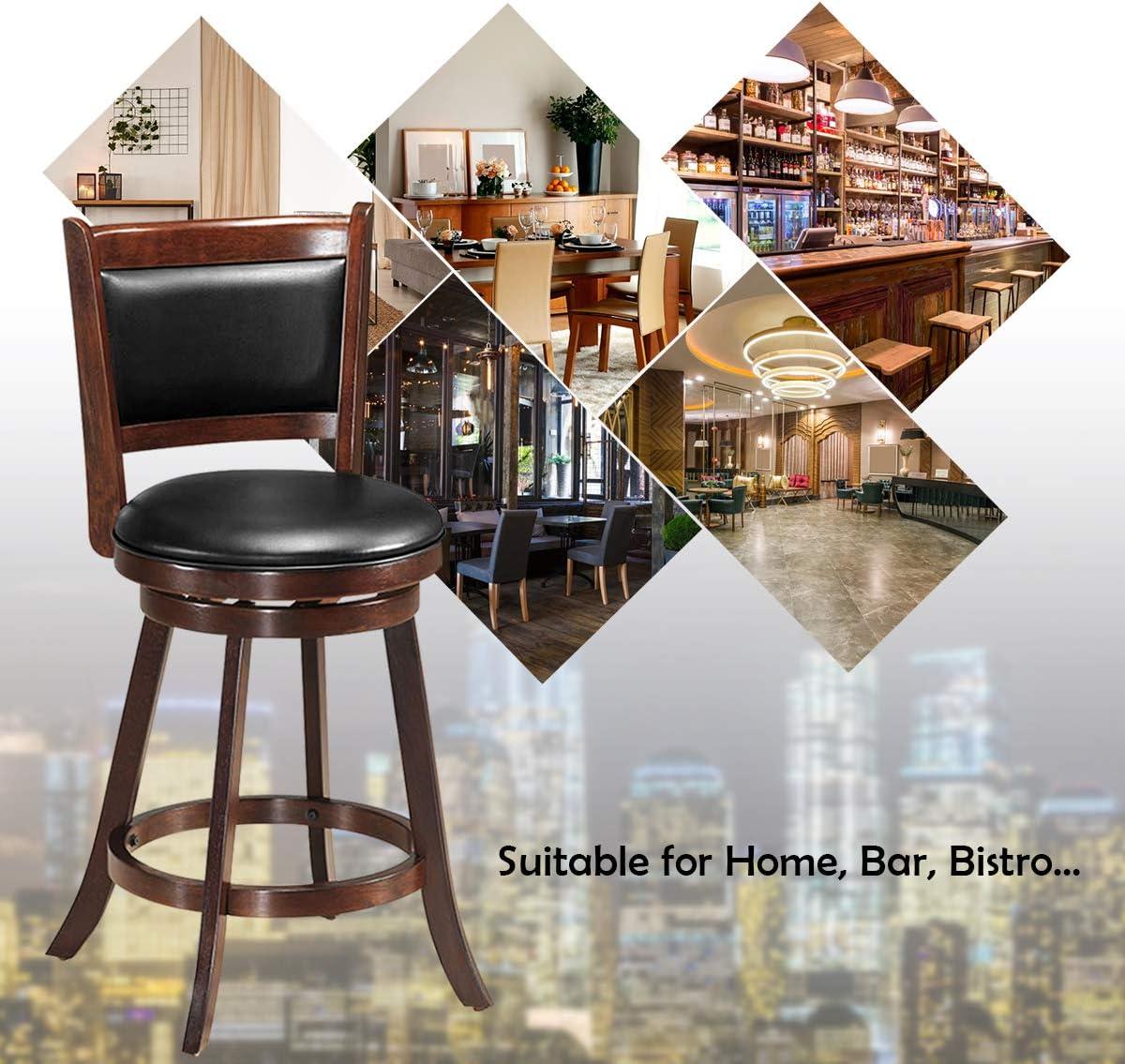 Bar Stools Set of 2, 360 Degree Swivel, Accent Wooden Swivel Seat Counter Height Bar Stool, Leather Upholstered Design, PVC Cushioned Seat, Perfect for Dining and Living Room (Height 24")