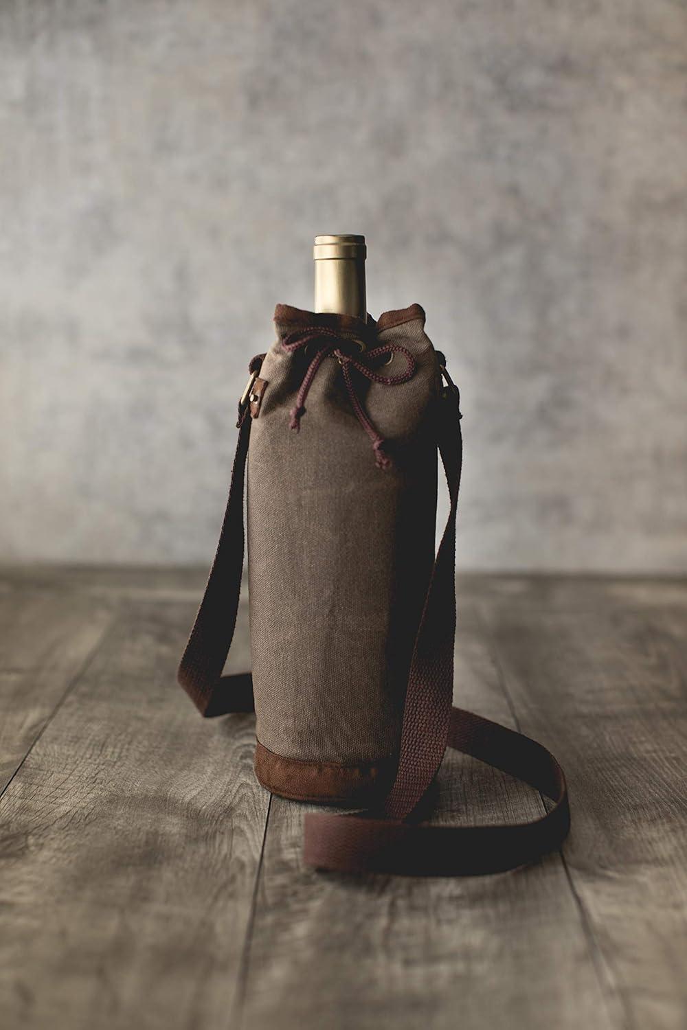 Waxed Canvas Single Bottle Insulated Tote Bag