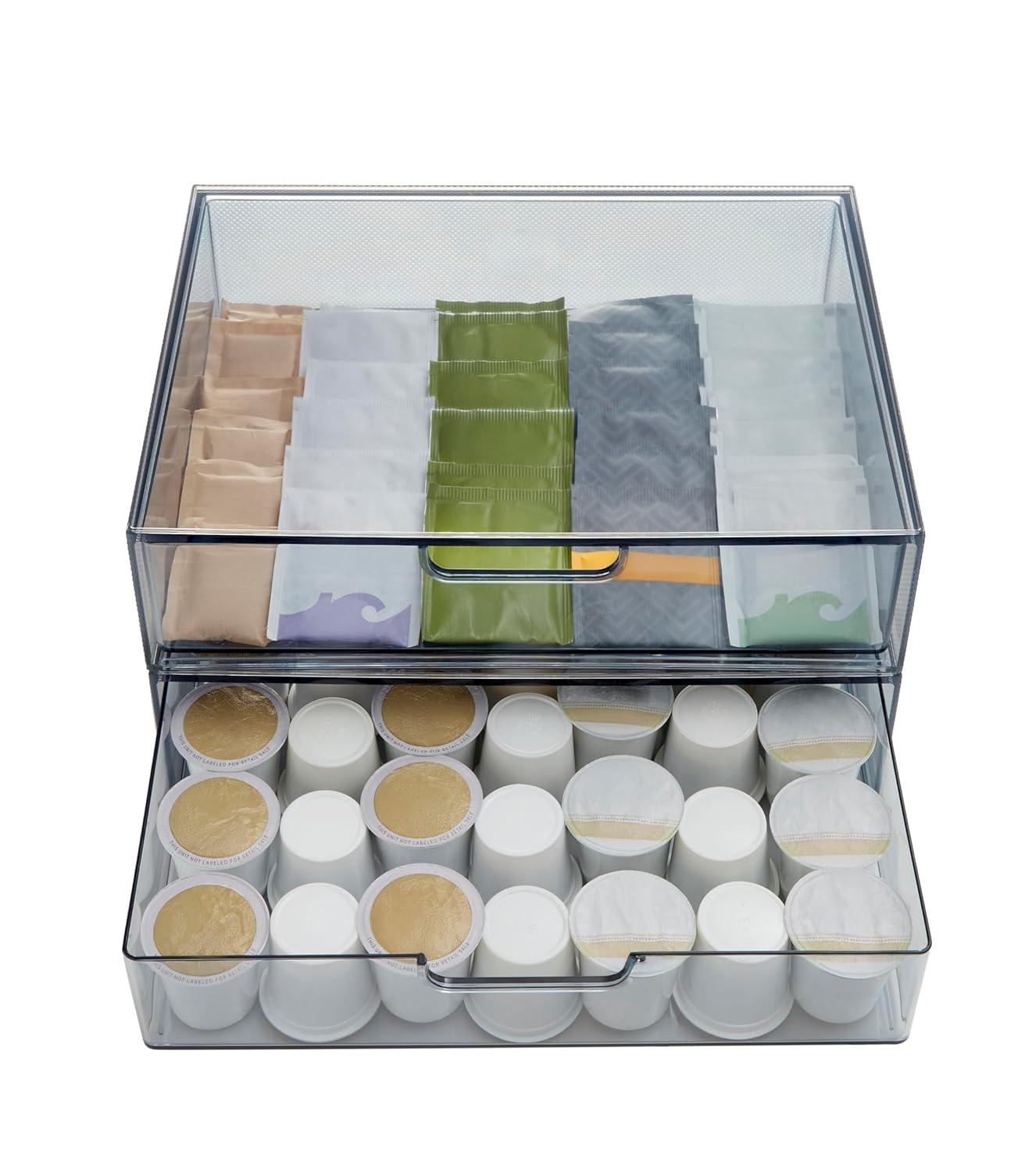 STORi STAX Plastic Stackable Organizer Drawers (Set of 2) Classic Grey | 12.5" Wide | Set Includes Two Open Drawer | Organize Office Desk Accessories & Sort Paper | Made in USA