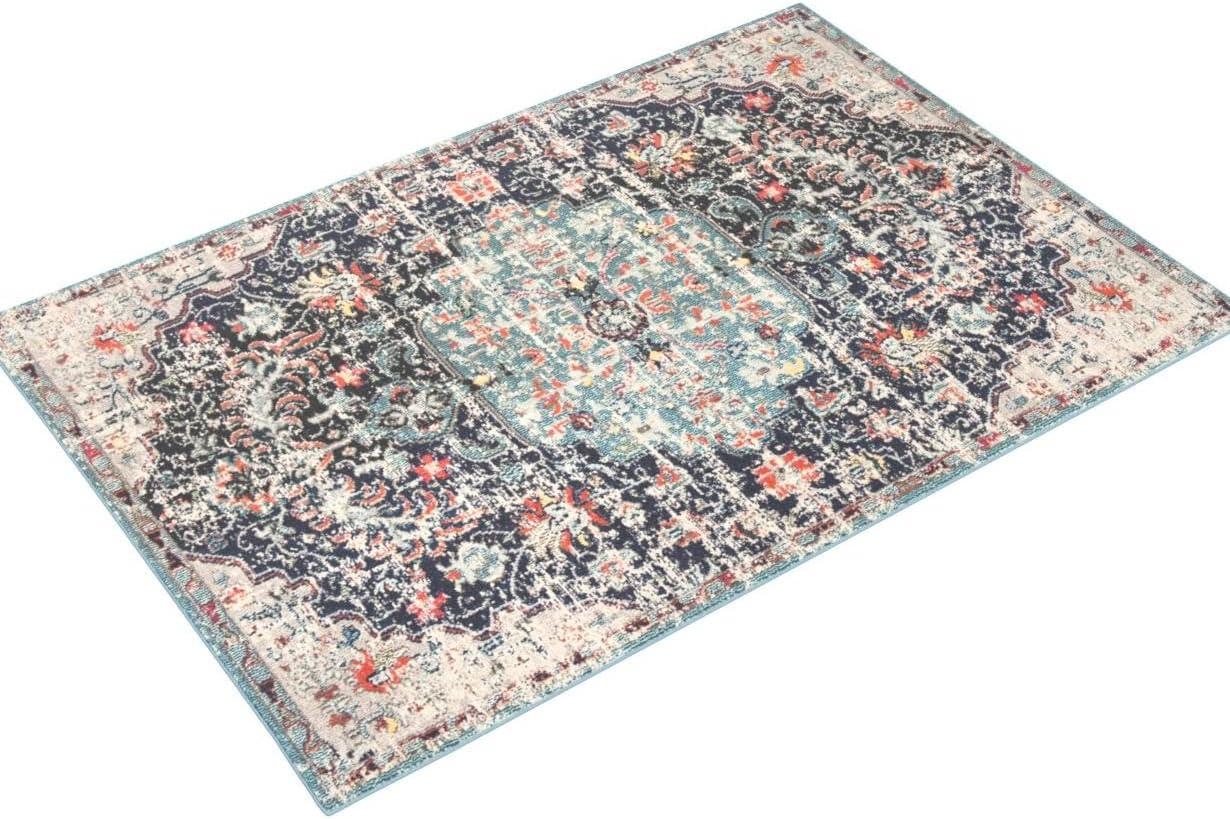Madison MAD447 Power Loomed Indoor Area Rug - Black/Teal - 4'x6' - Safavieh