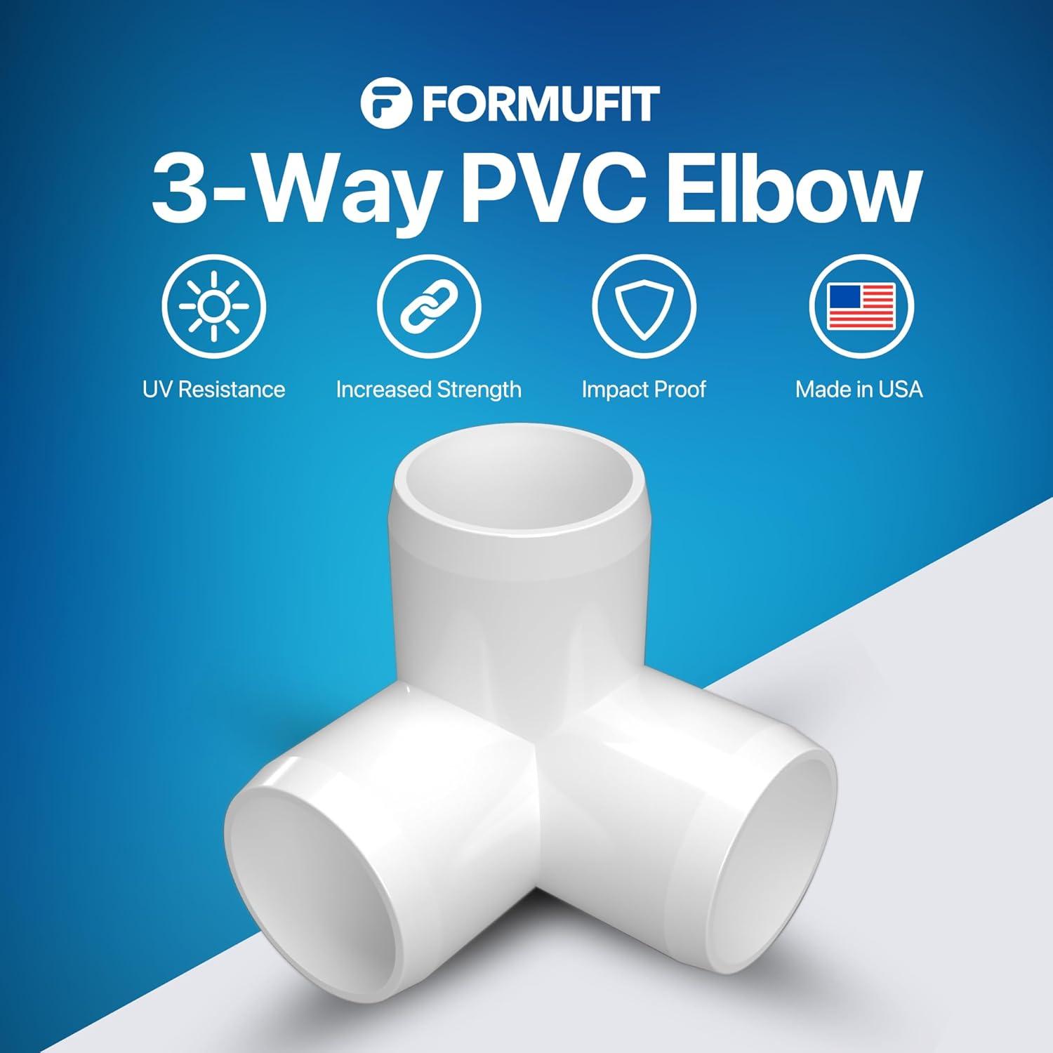FORMUFIT 1/2" 3-Way Elbow Furniture Grade PVC Fitting in White, Made In USA, UV-Resistant, Impact-Proof, 0.840" Actual Socket Diameter (10-Pack) - F0123WE-WH-10