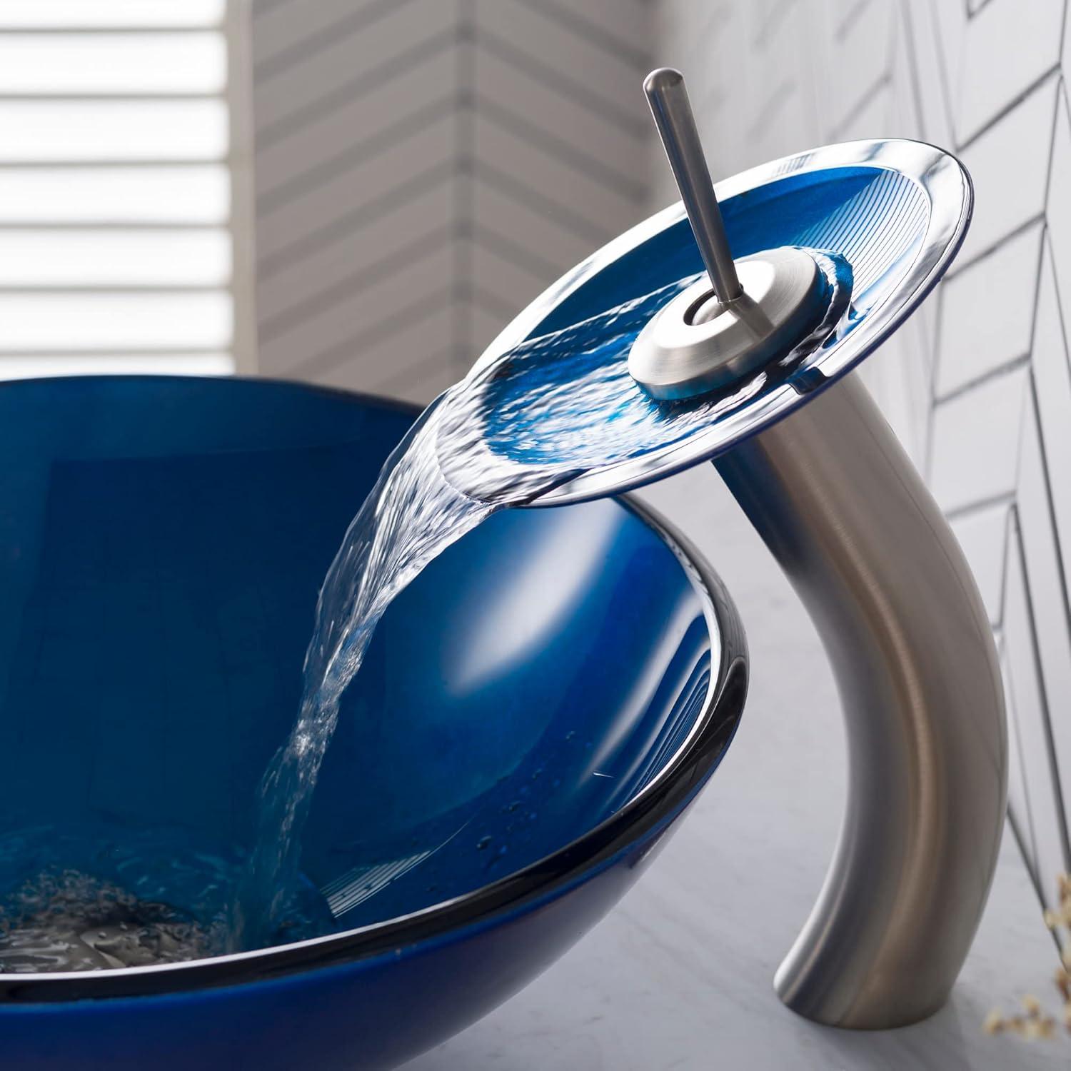 Irruption Glass Circular Vessel Bathroom Sink with Faucet