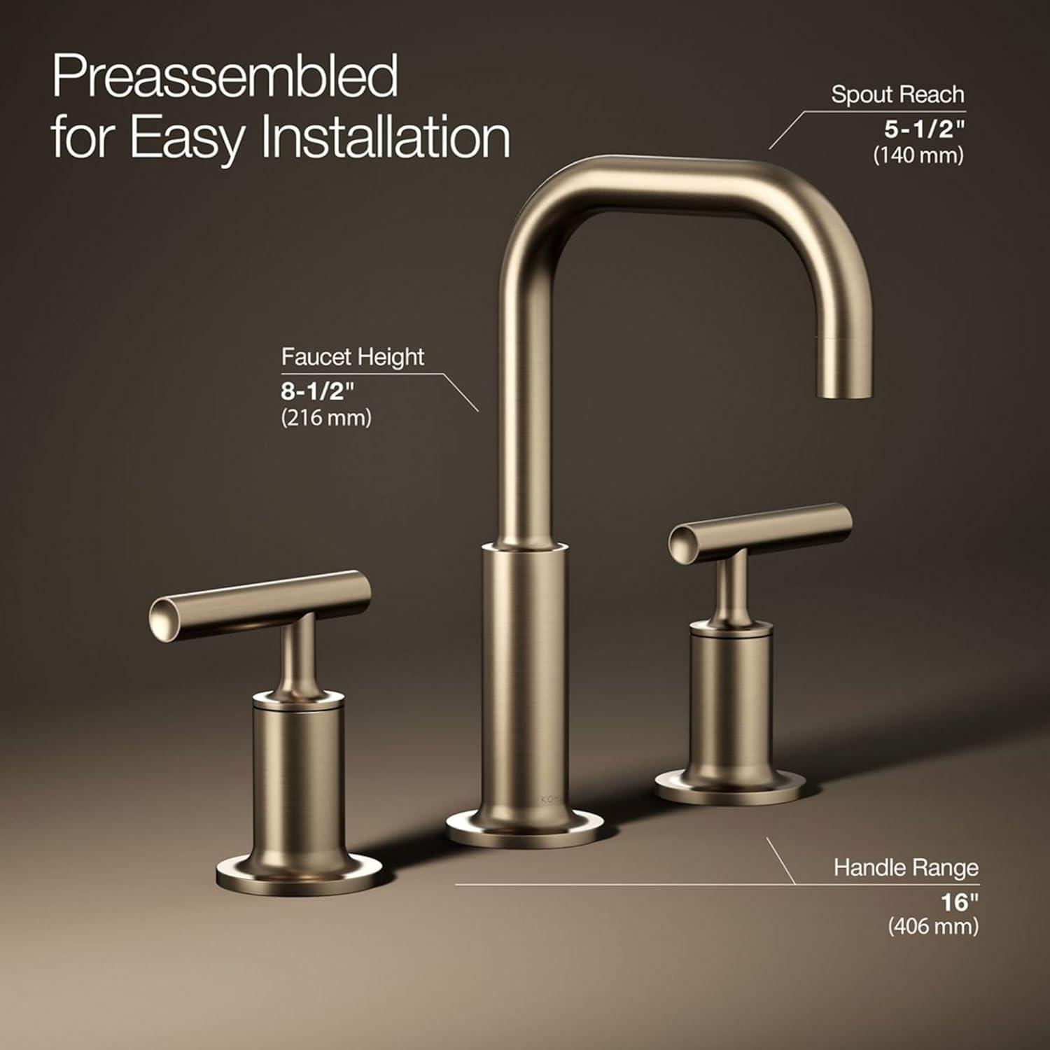 Purist® Widespread Faucet with Drain Assembly Low Lever Handles and Low Gooseneck Spout