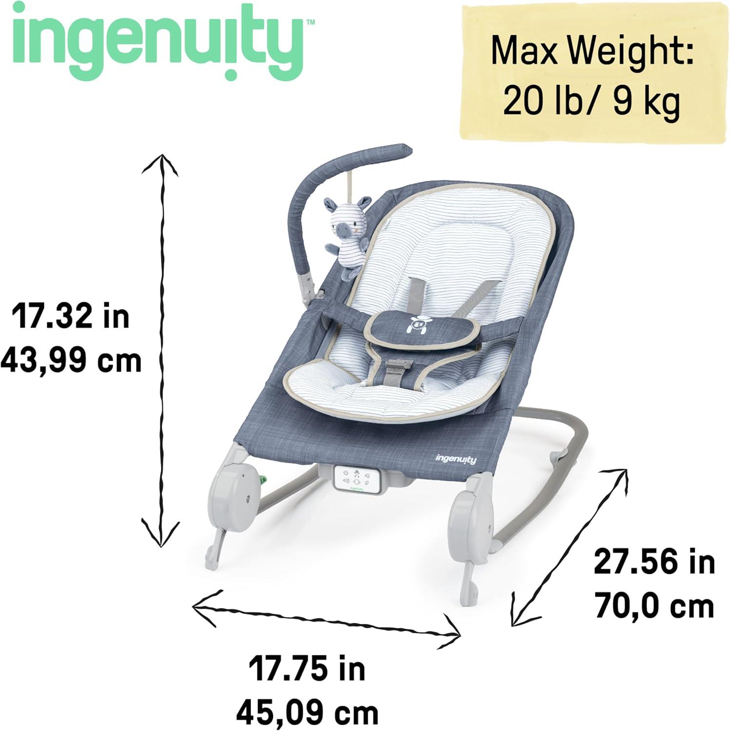 Ingenuity 2-in-1 Happy Belly Rock To Bounce Massage Baby Seat - Chambray