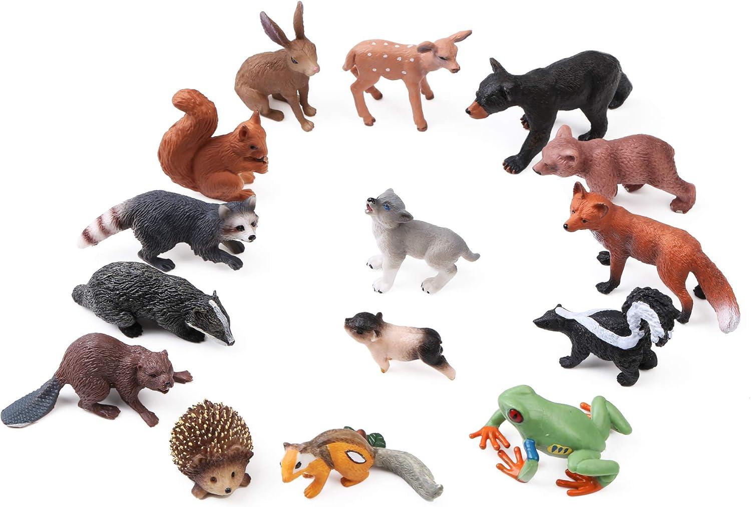 16PCS Forest Animals Baby Figures, Woodland Creatures Figurines, Miniature Toys Cake Toppers Cupcake Toppers Birthday Gift for Kids