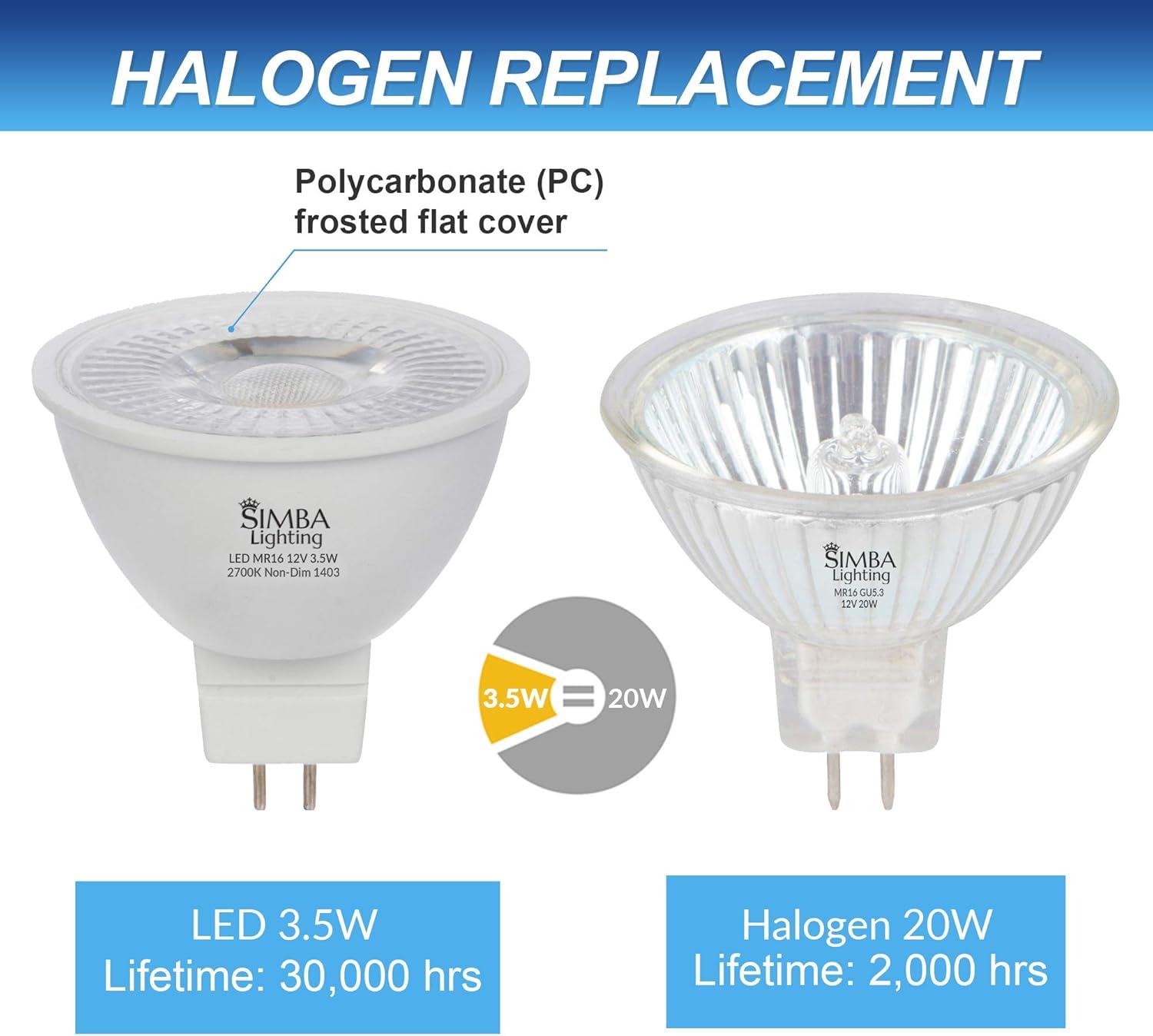 Simba Lighting LED MR16 3.5W 20W Halogen Replacement Bulbs 12V GU5.3 BiPin 2700K Soft White 6-Pack