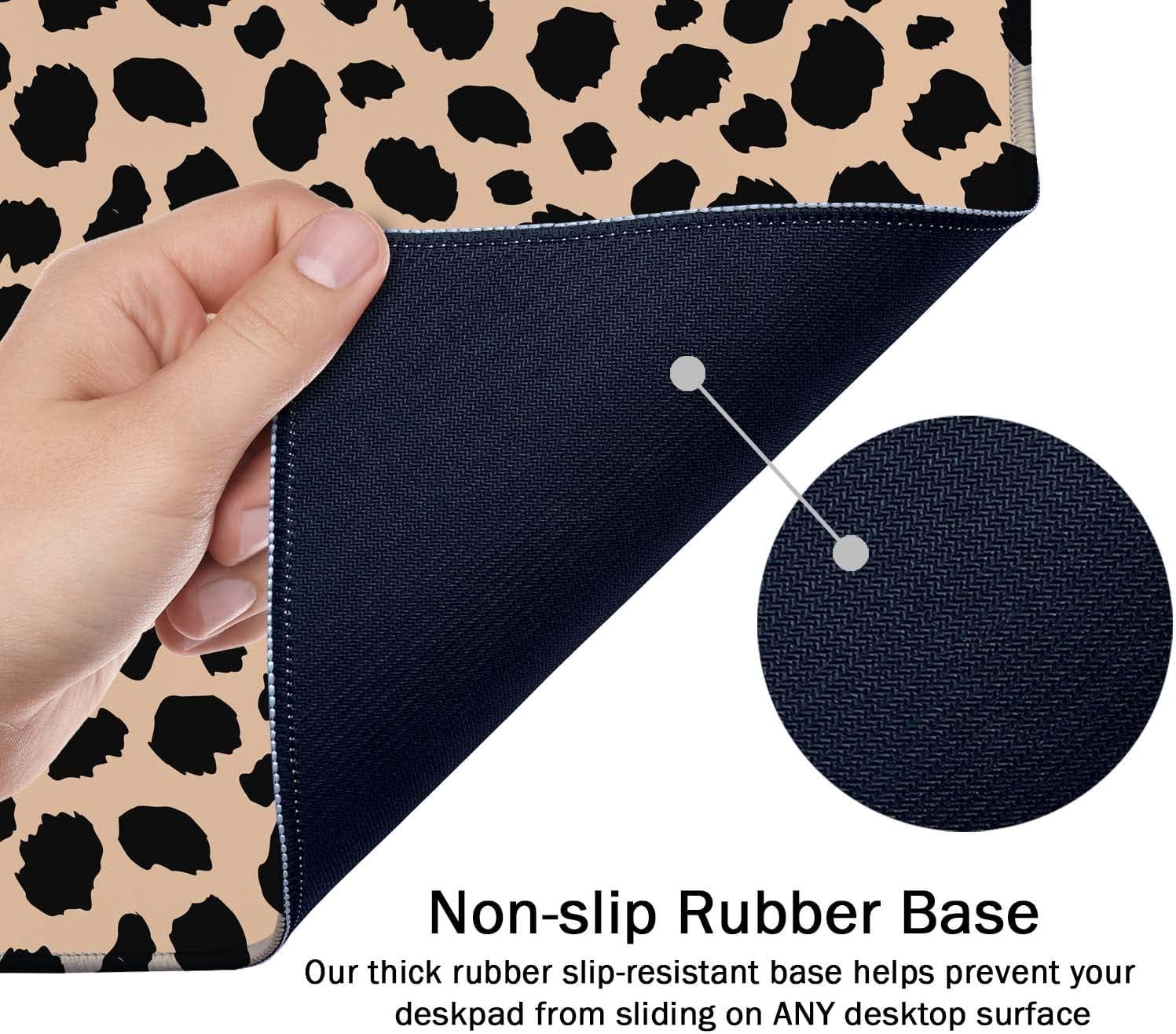 SSOIU Leopard Print Cute Desk Mat, Extra Large Non-Slip Rubber Mousepad - 35.5x15.7 in, Extended Gaming Mouse Pad