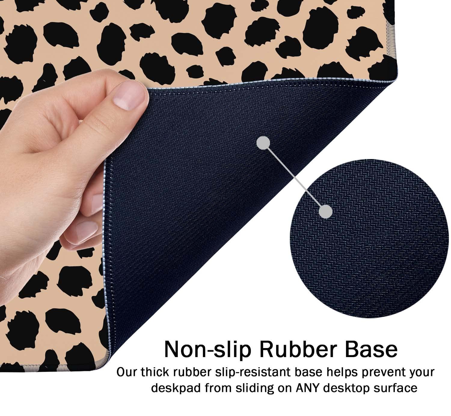 SSOIU Leopard Print Cute Desk Mat, Extra Large Non-Slip Rubber Mousepad - 35.5x15.7 in, Extended Gaming Mouse Pad