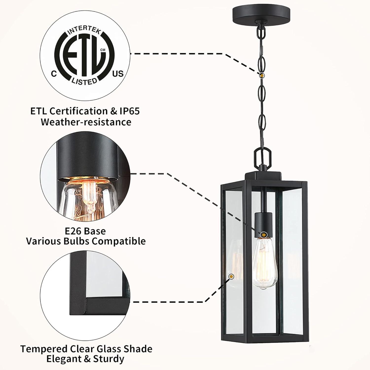 Matte Black Outdoor Hanging Lantern with Clear Glass Shade