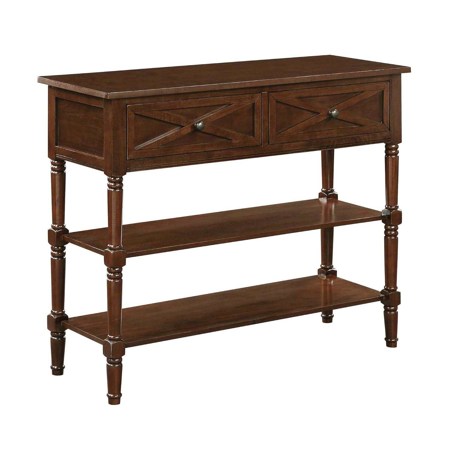 Convenience Concepts Country Oxford 2 Drawer Console Table with Shelves, Espresso