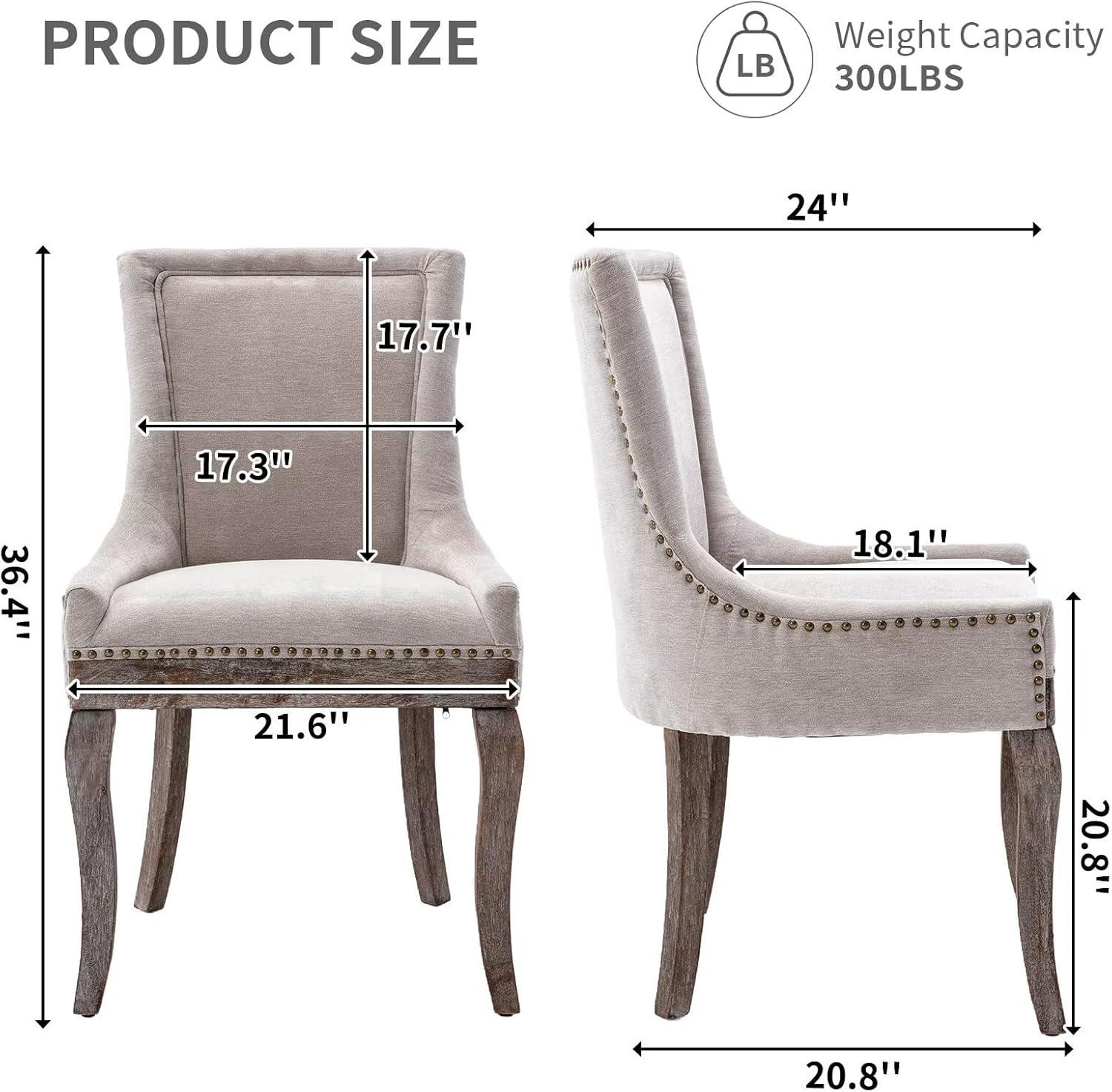 Rhomtree Transitional Rubber Wood Tufted Cushion Dining Side Chairs, Beige (Set of 2)