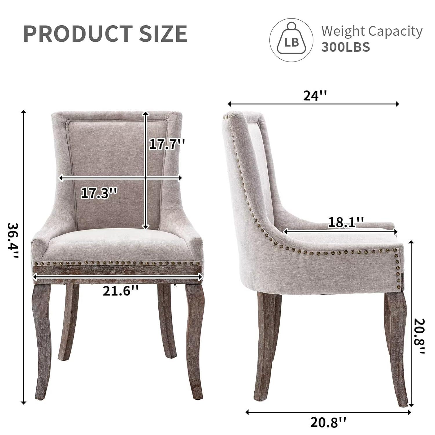 Rhomtree Transitional Rubber Wood Tufted Cushion Dining Side Chairs, Beige (Set of 2)