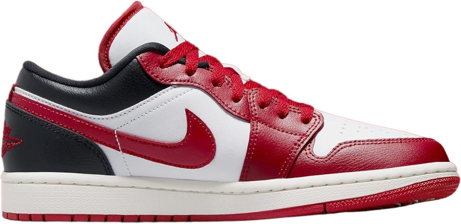 Women's White and Red Genuine Leather Casual Sneakers