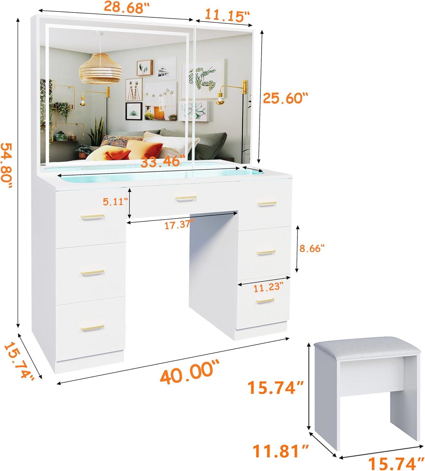 Vanity Desk with Lighted Mirror,Makeup Table with 7 Drawers,Wildhome Brand,Adult Age Group