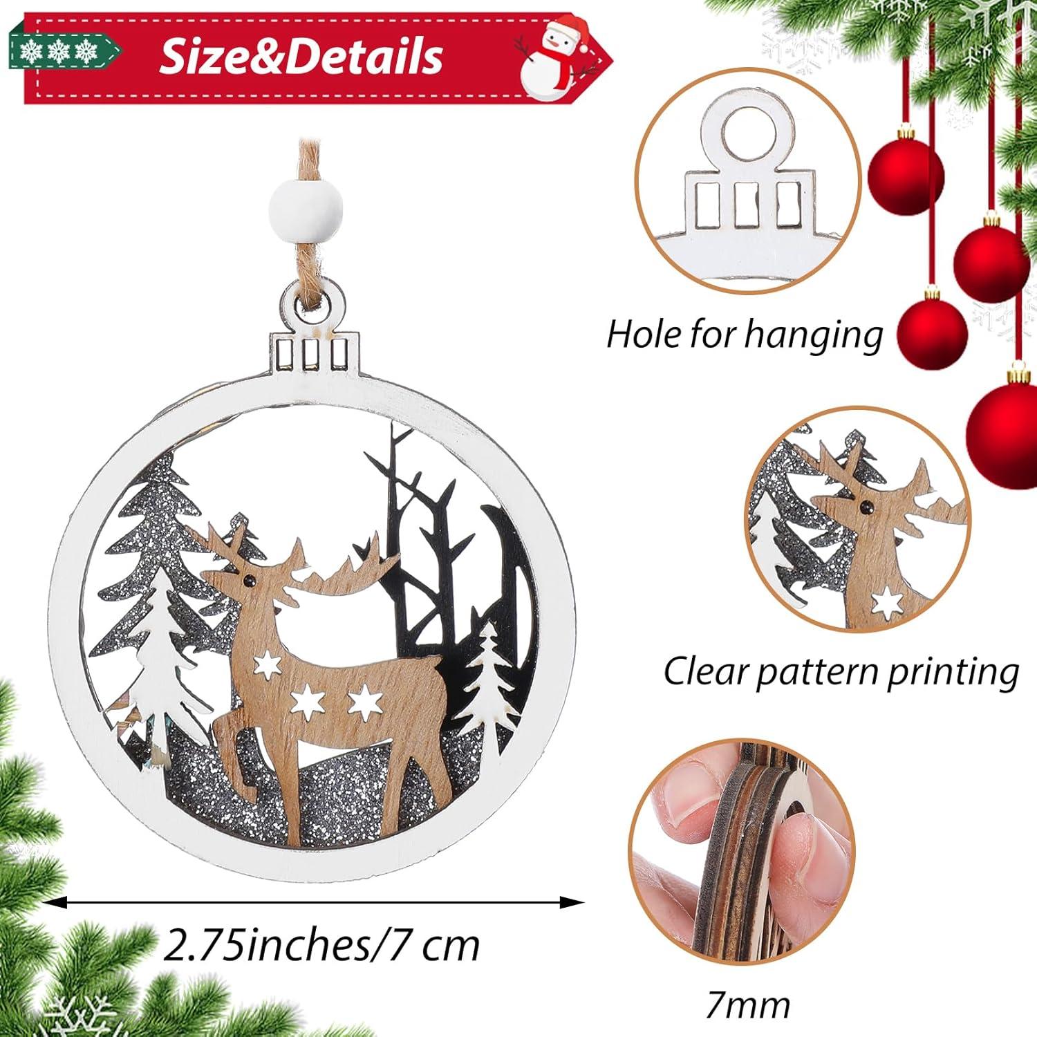 JOYFY 6pcs Christmas Hanging Ornaments Xmas Wooden Hanging Reindeer Ornament for Christmas Tree