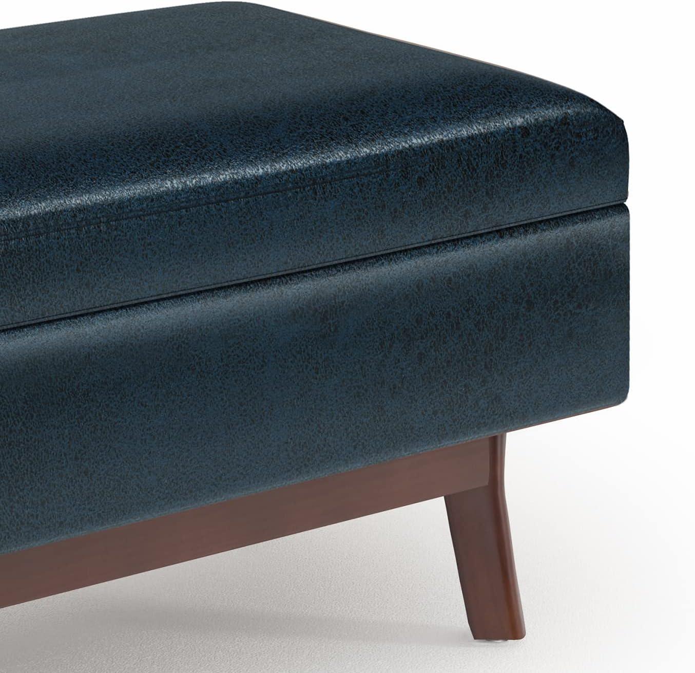 Simpli Home Owen 36"W Small Upholstered Storage Ottoman with Lift Top and Solid Wood Legs
