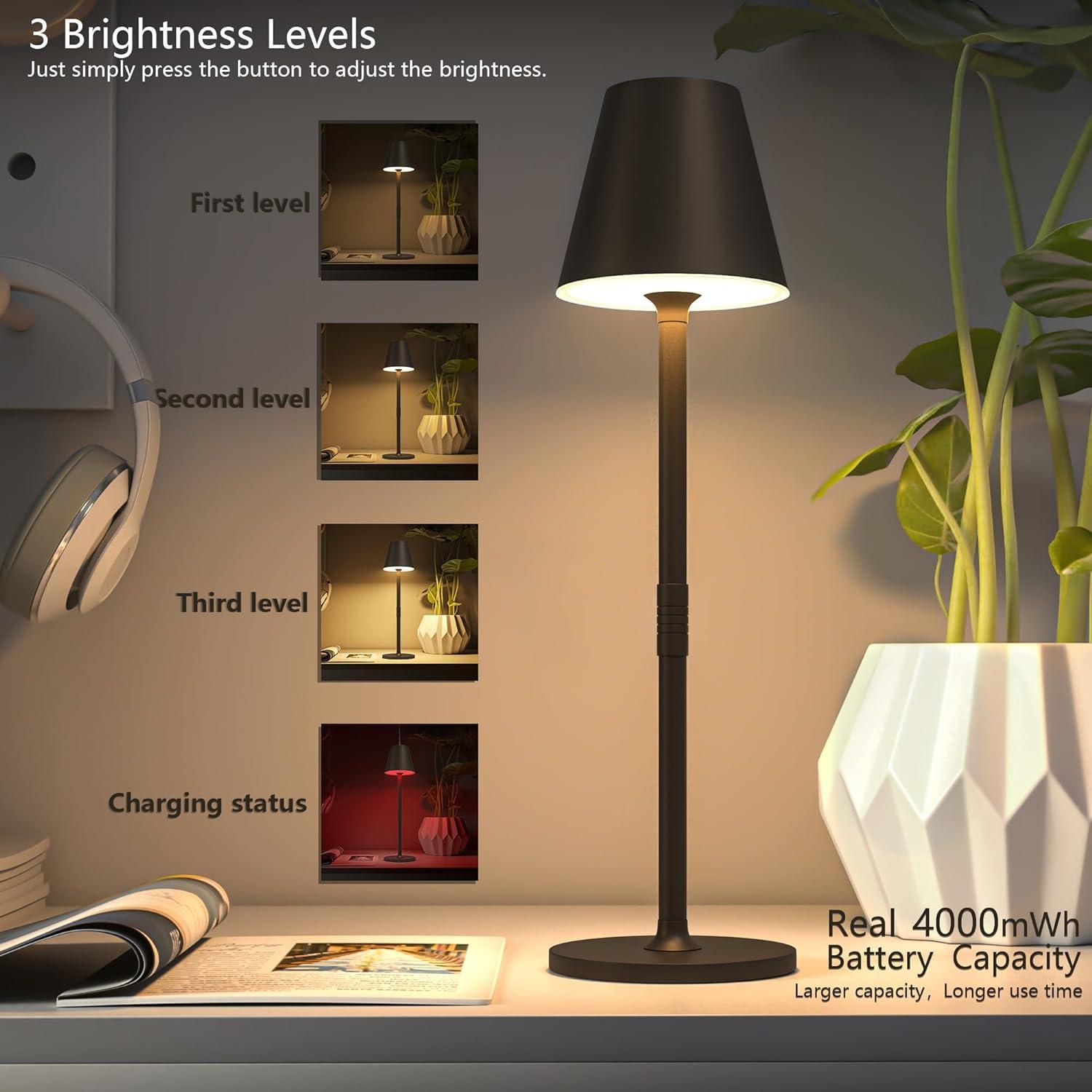 Khaki Metal Cordless LED Table Lamp with Touch Control