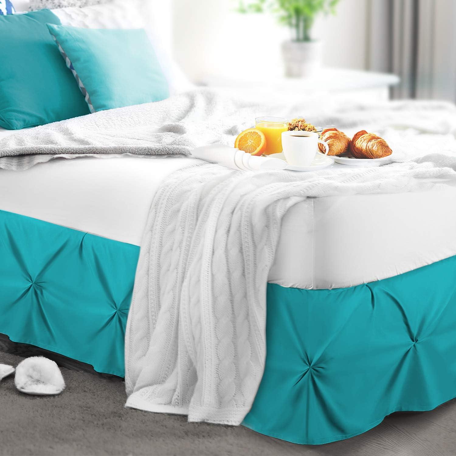 Teal Pinch Pleat Twin Bed Skirt with 14" Drop