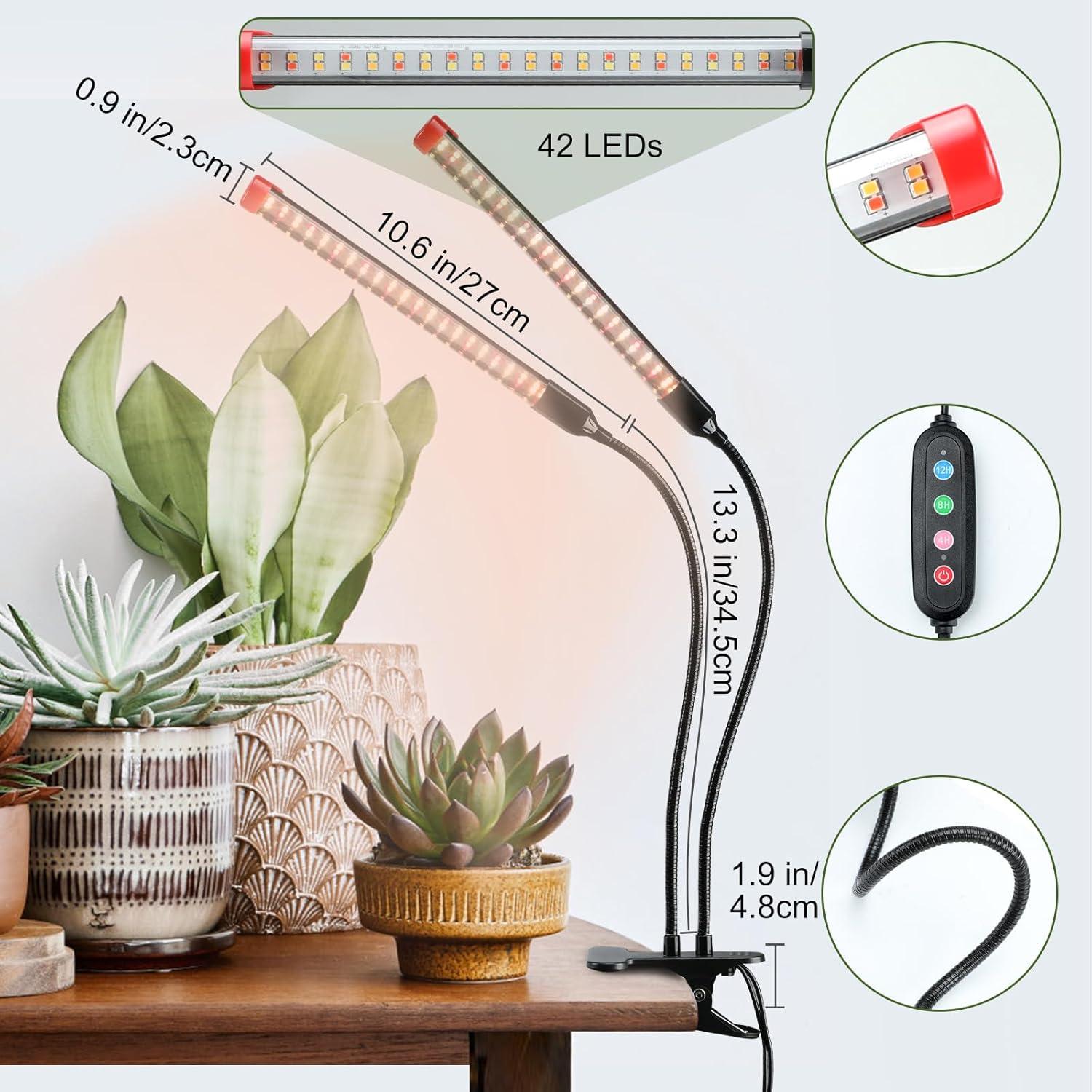 Adjustable Black Dual LED Plant Grow Light with Timer