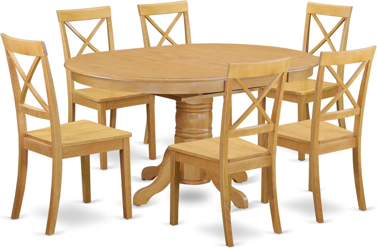 AVBO7-OAK-W - Table Set with a Dining Table and 6 Wood Chairs - Oak Finish