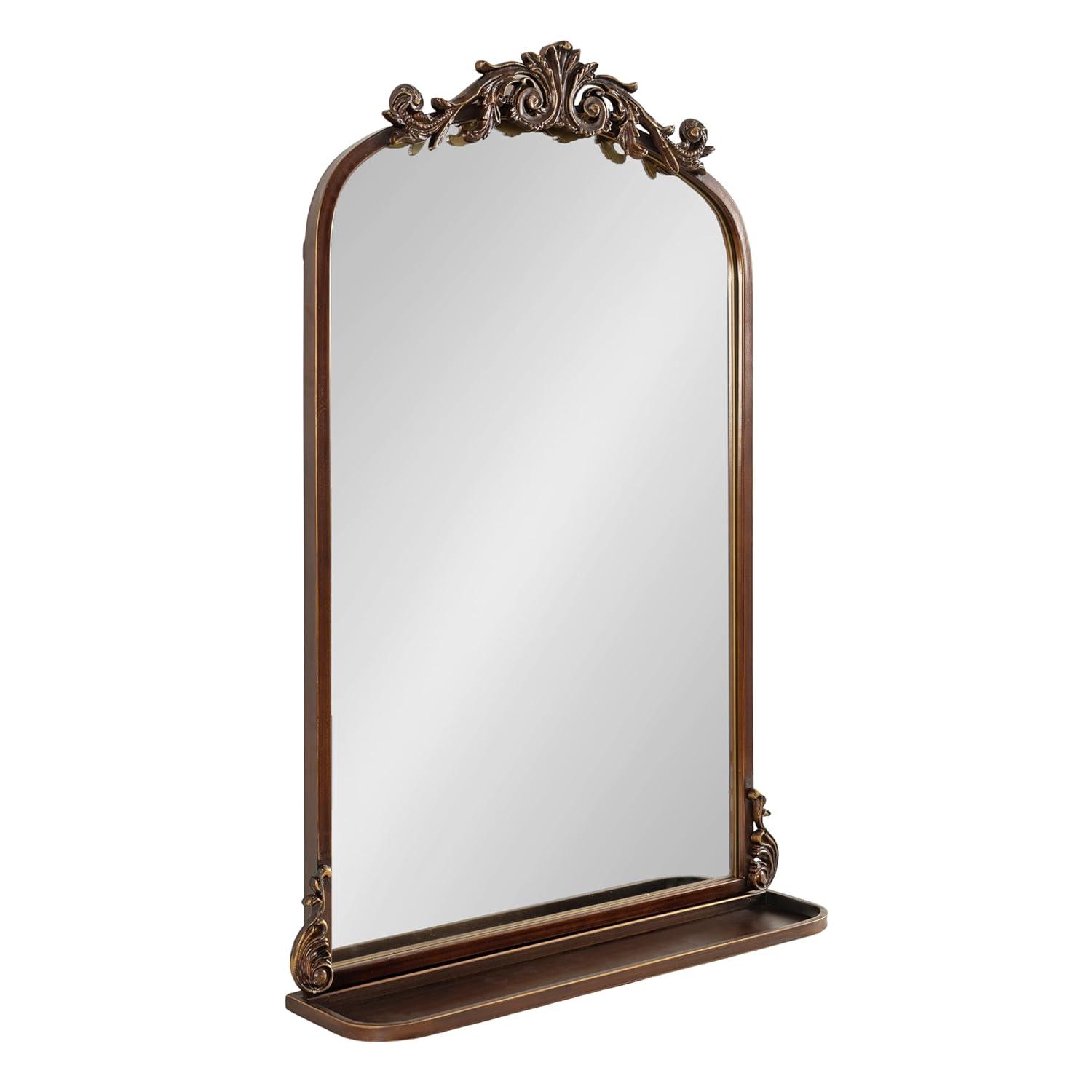 Kate & Laurel All Things Decor 21"x32" Arendahl Traditional Arch Mirror with Shelf Bronze: Elegant Wall-Mounted Metal Frame