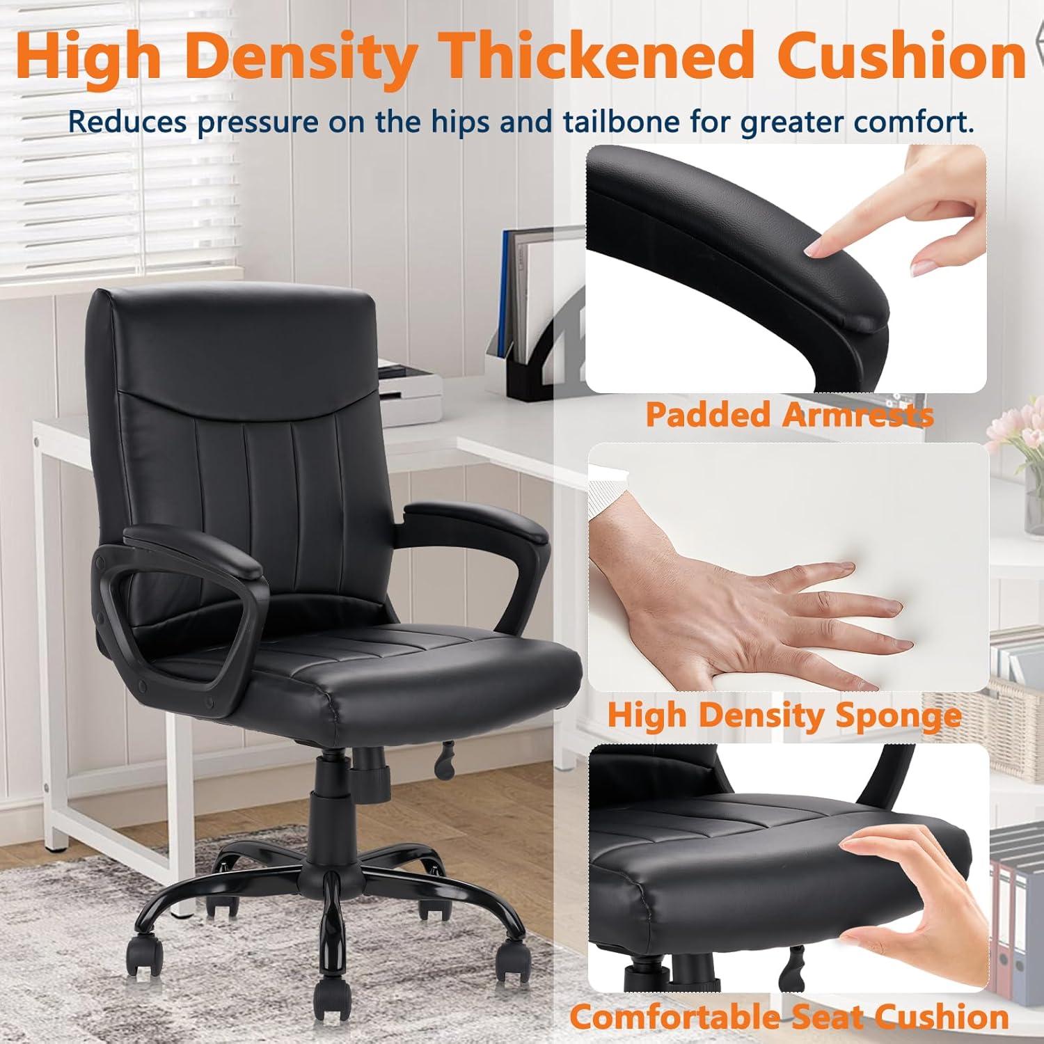 CLATINA Office Computer Desk Chair Executive Mid Back Chair Comfortable Ergonomic Managerial Chair Adjustable PU Leather Home Office Desk Chair Swivel, Black 4PK