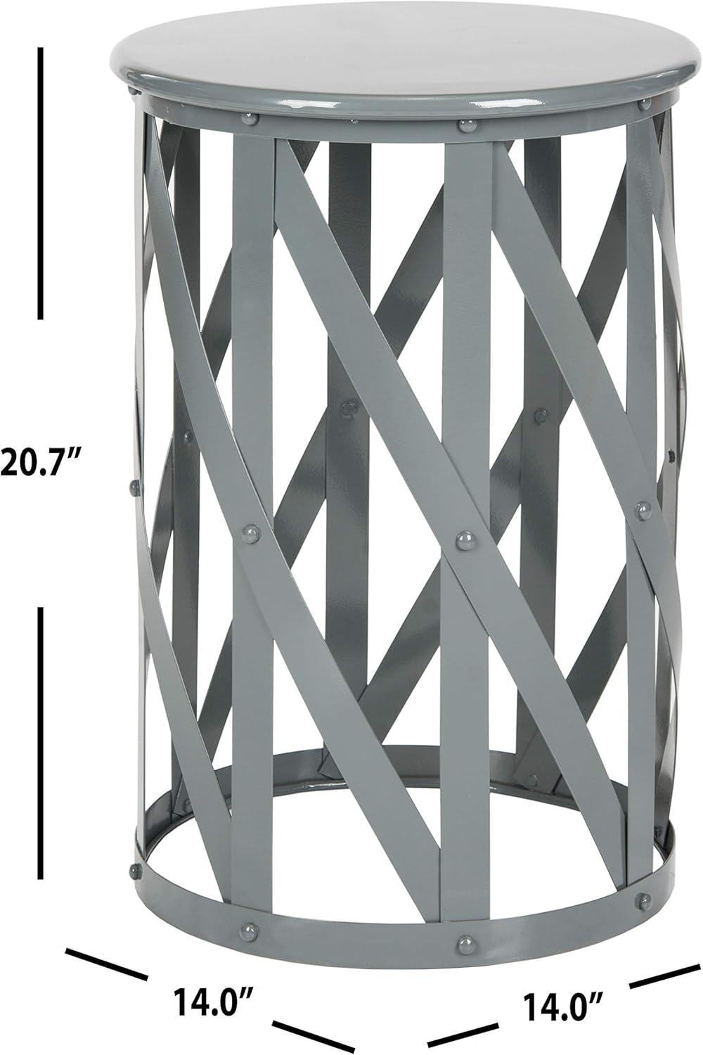 Gray Metal Round Lattice Accent Table