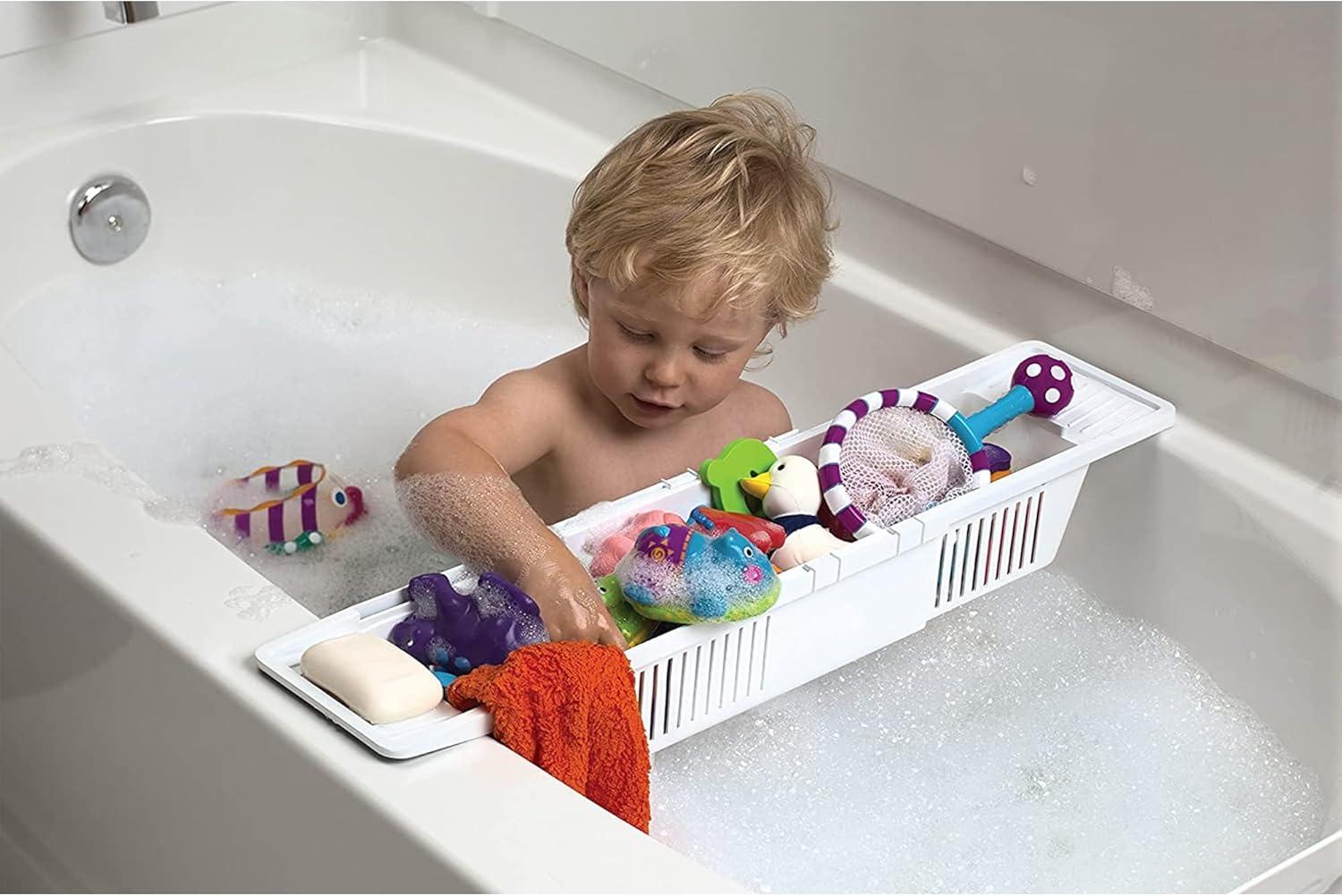 KidCo S372 Plastic Bath Tub Storage Basket Childs Toy Organizer, White