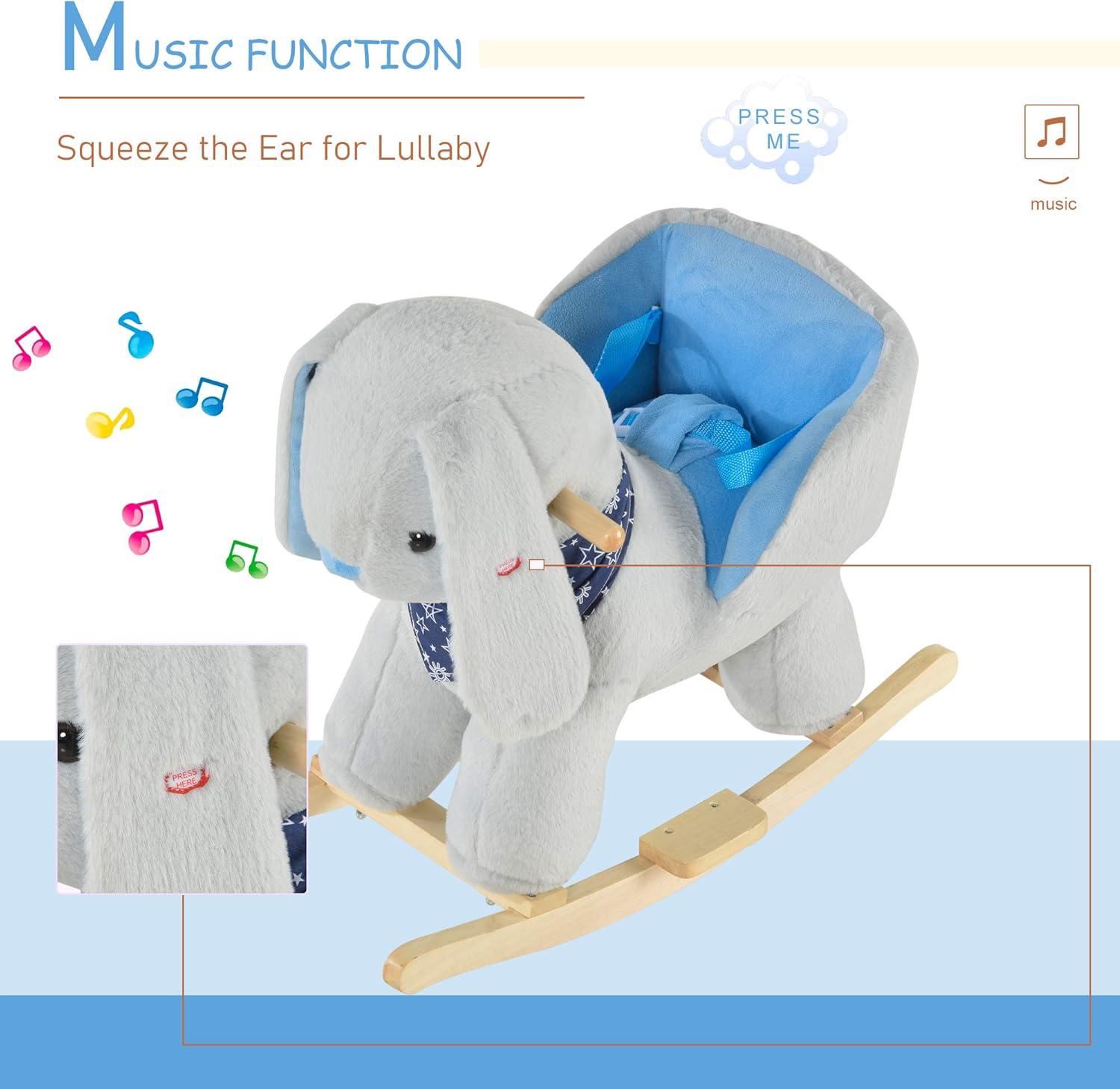 Qaba Kids Ride-On Rocking Horse Toy Bunny Rocker with Fun Play Music & Soft Plush Fabric for Children 18-36 Months