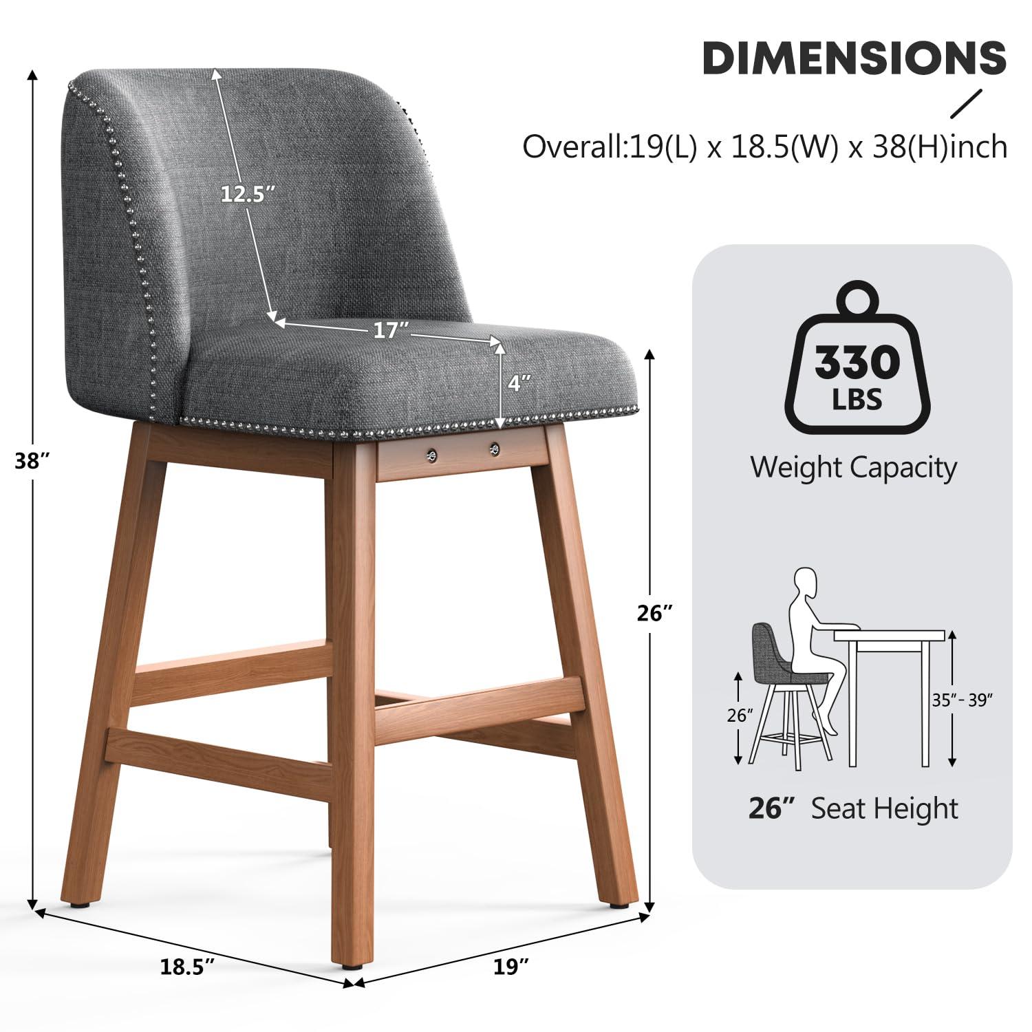 George Oliver Bar Stools Set of 2 Counter Height Chairs with Footrest for Kitchen, Dining Room And 360 Degree Solid Wood Legs Swivel Bar Stools Set of 2(Linen)