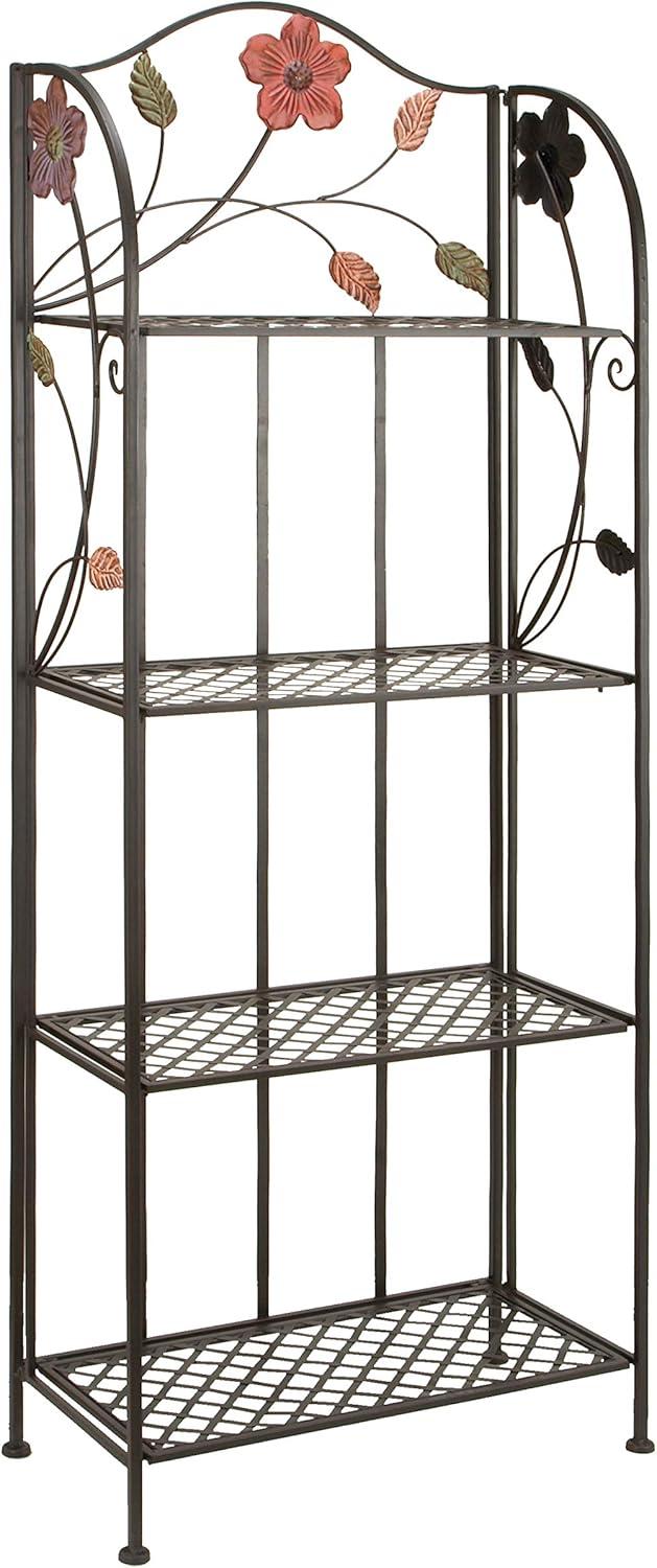 Black Metal Floral Four-Tier Foldable Baker's Rack