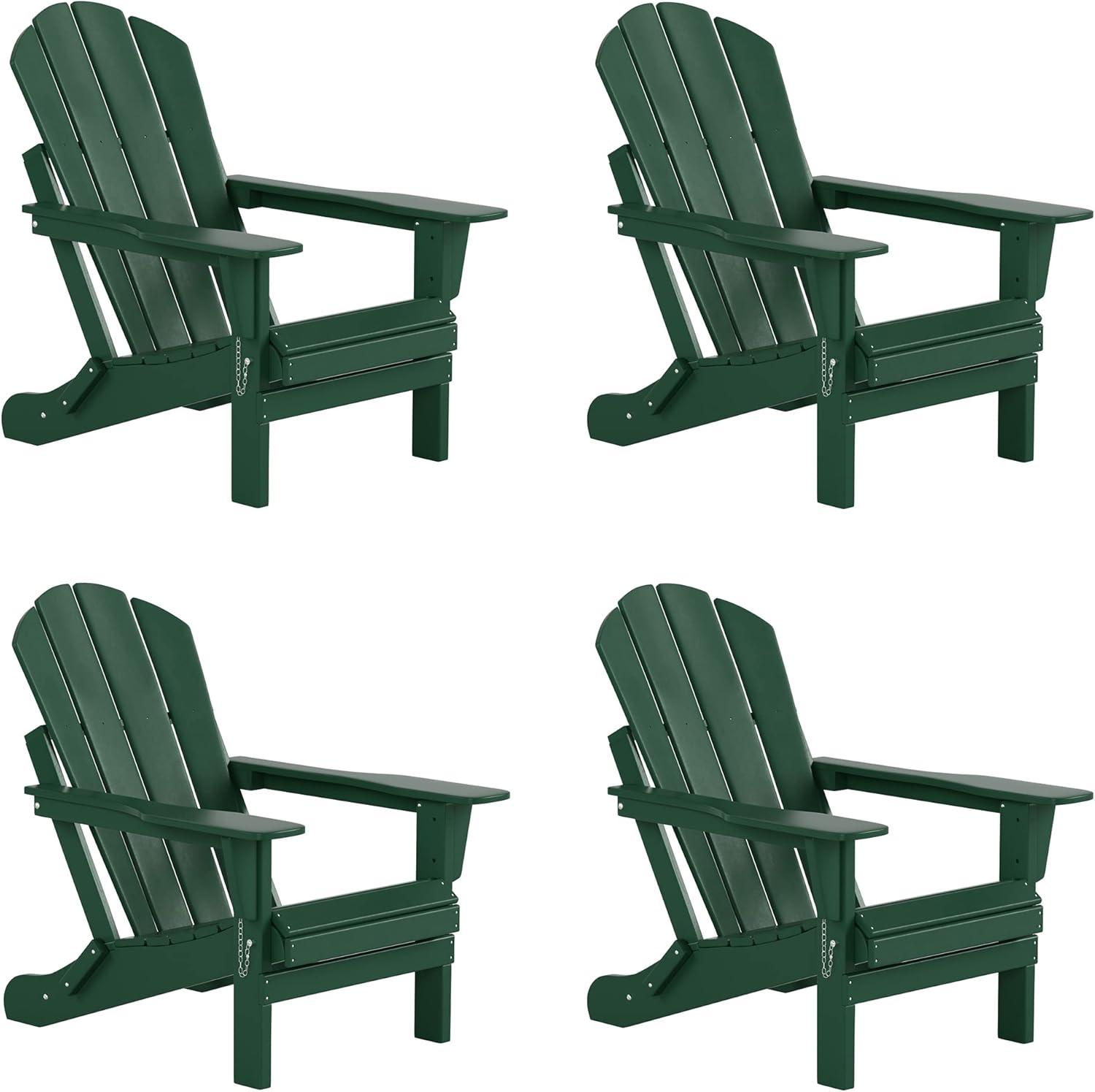 WestinTrends Malibu HDPE Outdoor Patio Folding Adirondack Chair (Set of 4), Dark Green