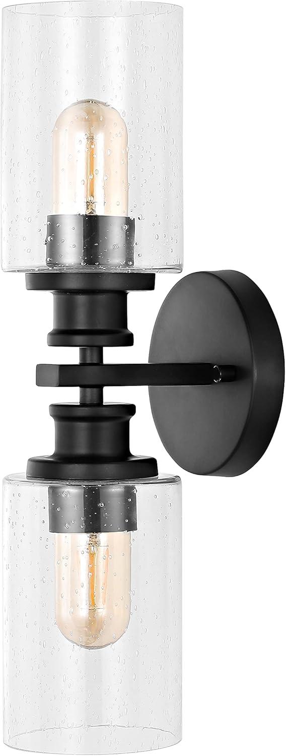 JONATHAN Y Jules Edison 16.5" Cylinder 2-Light Iron/Seeded Glass Farmhouse Contemporary LED Wall Sconce, Black